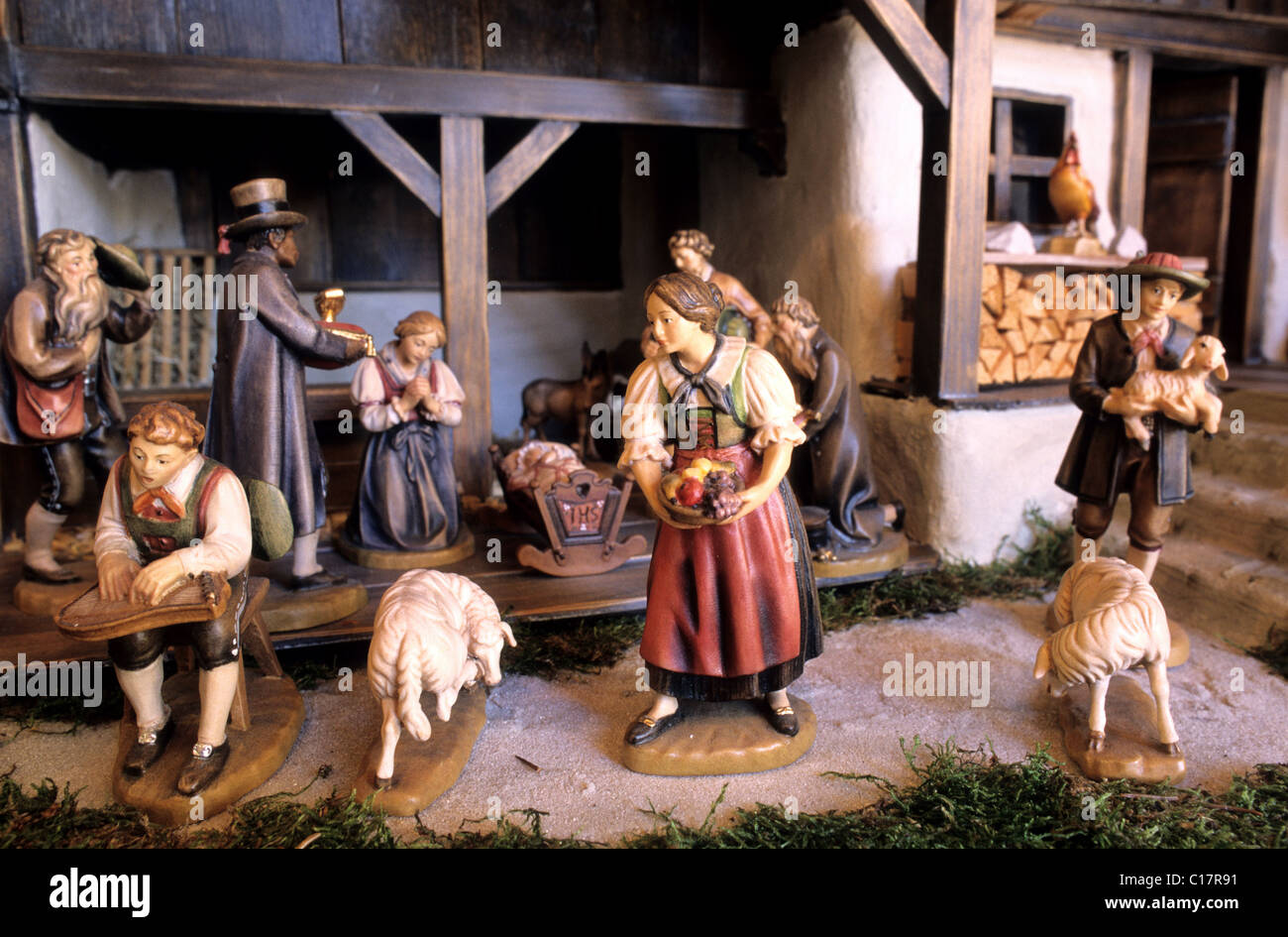 Germany, Bavaria, Obermergeau, wooden sculpture made by E Schwer Stock Photo