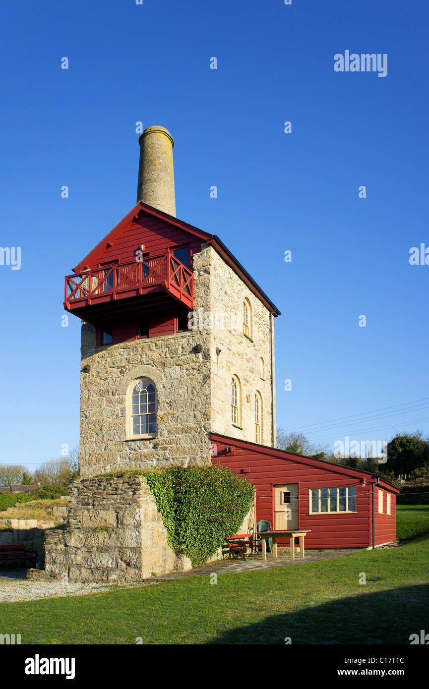 An old cornish tin mine engine house restored and being used as a holiday home near porthtowan in cornwall, uk Stock Photo