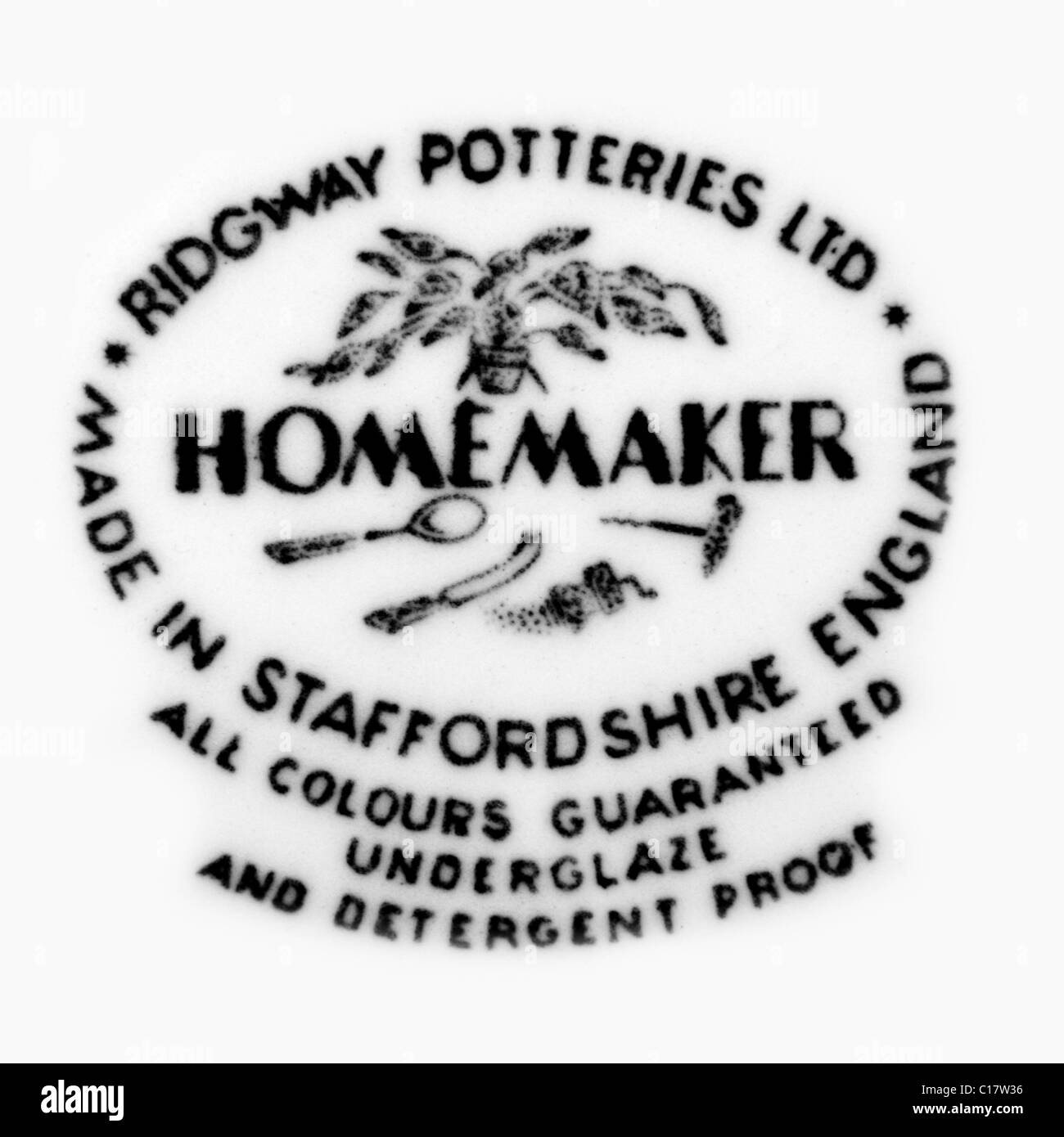 Backstamp of 1950's 'Homemaker' ceramics Stock Photo