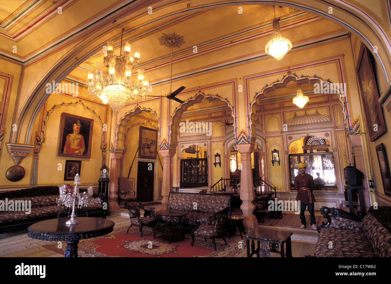 India, Rajasthan State, Jaipur, interior of Narain Niwas Hotel Stock ...