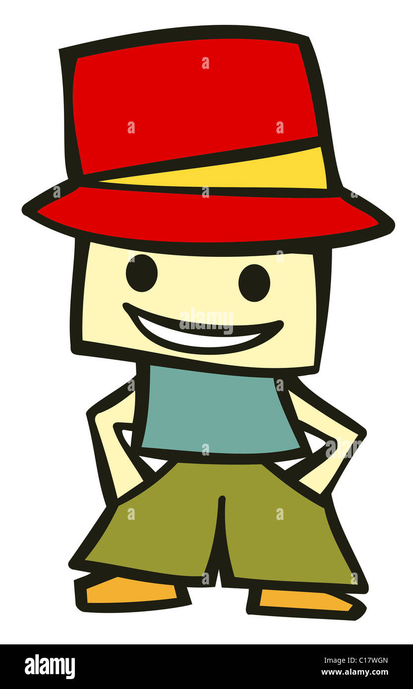 Friendly boy with his hands in his pockets and a funny red hat. Suitable for comics or cartoon character. Vector available Stock Photo