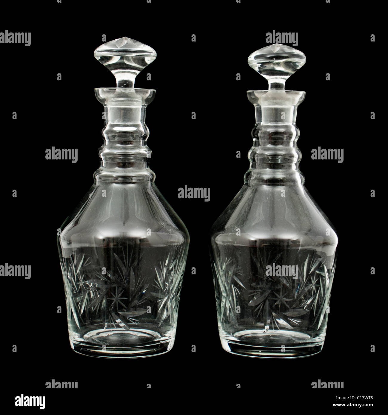 Pair of vintage lead crystal glass decanters Stock Photo
