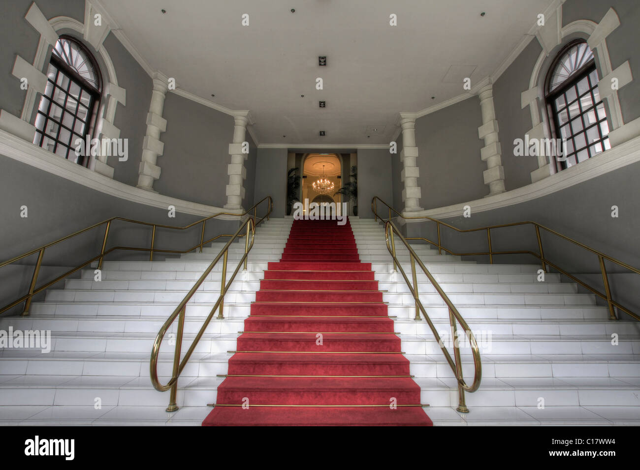 Grand Entrance Staircase to Historic Building Lobby Stock Photo