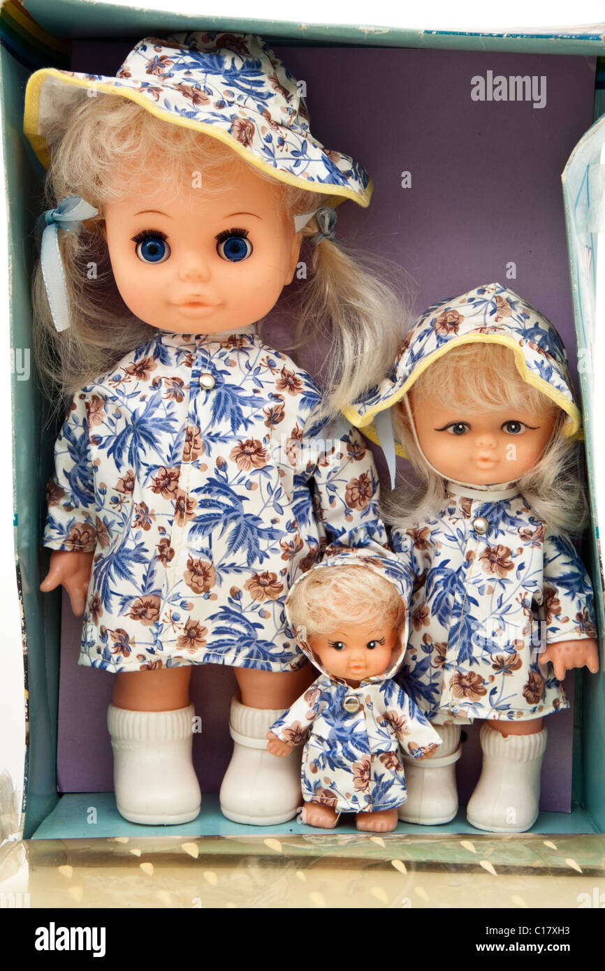 Vintage 1960's 'Rainy Day Dolls' family in original packaging Stock Photo