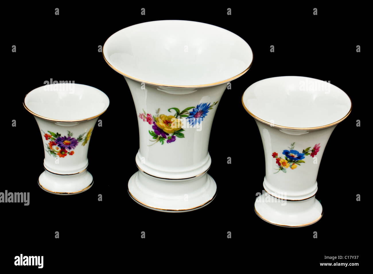 Trio of vintage porcelain vases by Porzellanmanufaktur Furstenberg (West-Germany) Stock Photo