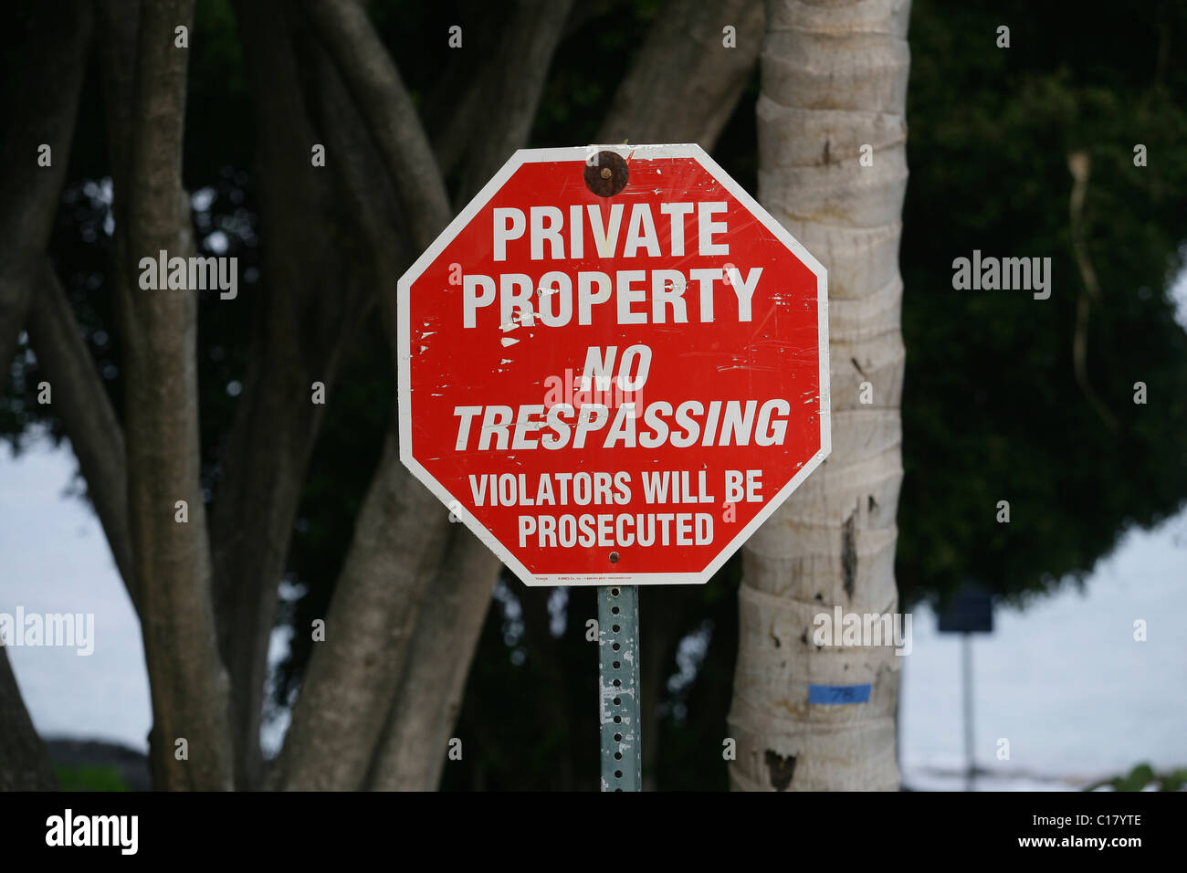 Sign, private property, no trespassing, Kailua Kona, Hawaii, USA Stock Photo