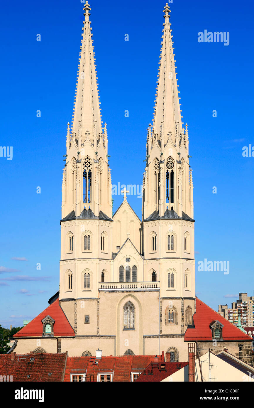 Twin towers of St Peters church, Goerlitz, Saxony, Oberlausitz, Lower Silesia, Germany, Europe Stock Photo