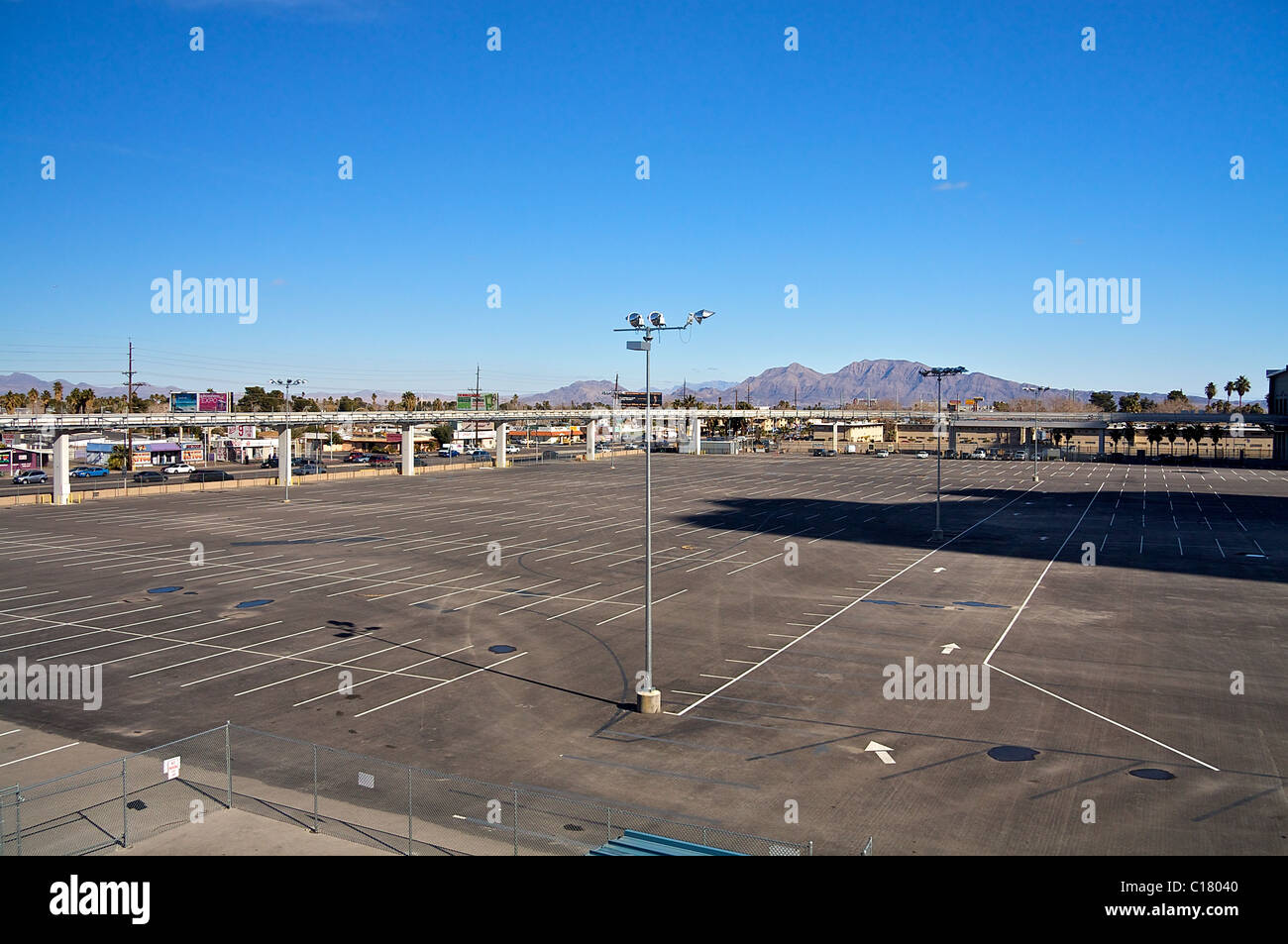 A parking lot and monorail tracks in Las Vegas, Nevada Stock Photo