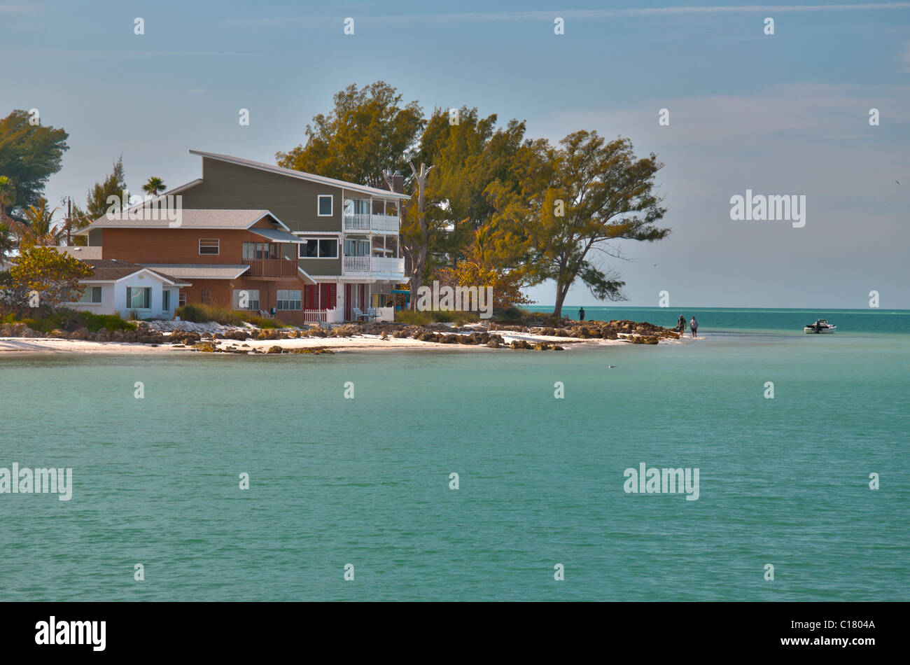 Waterfront homes on Gulf of Mexico at Holmes Beach, Florida Stock Photo ...