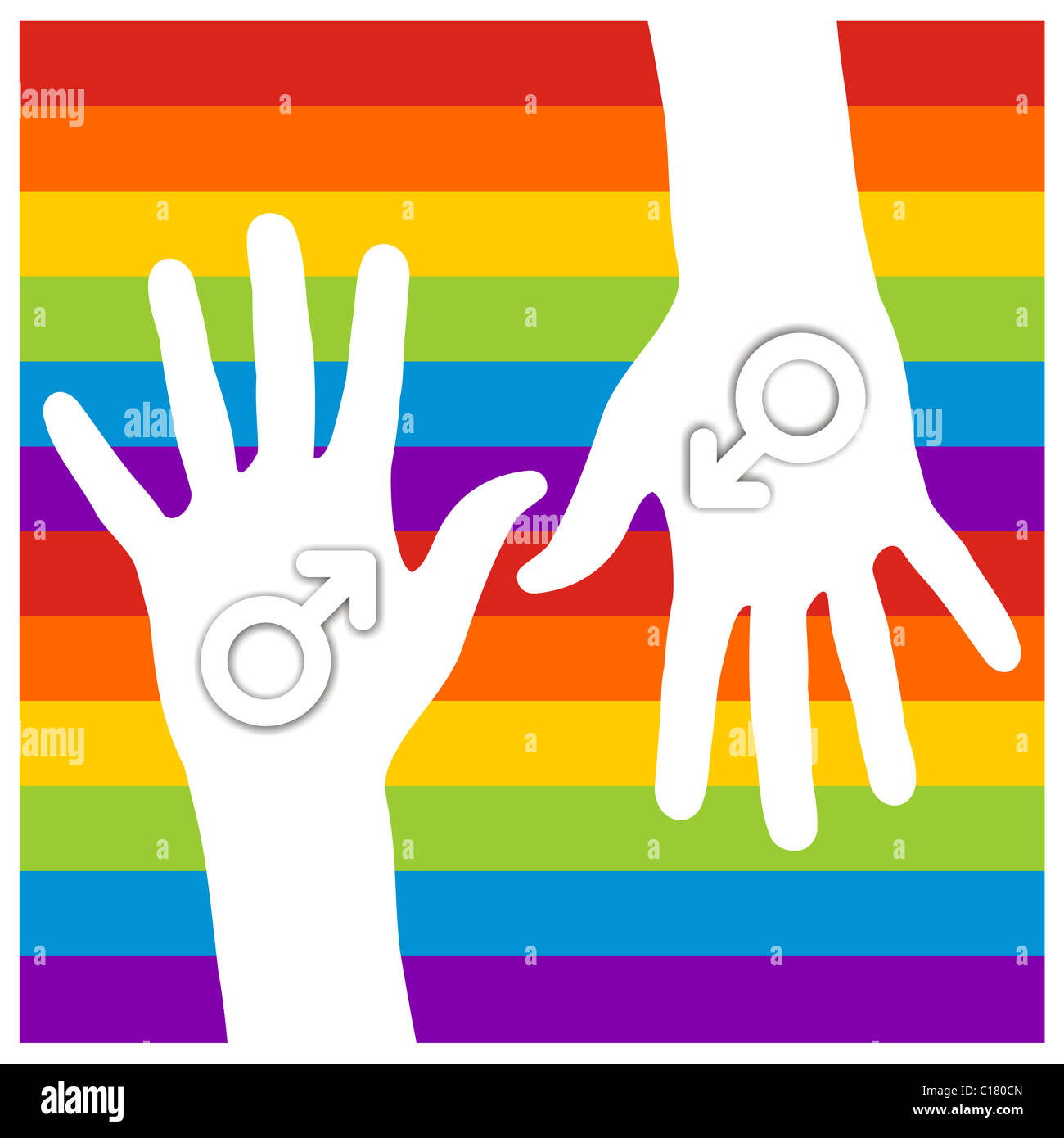 male sign in hands over gay flag Stock Photo