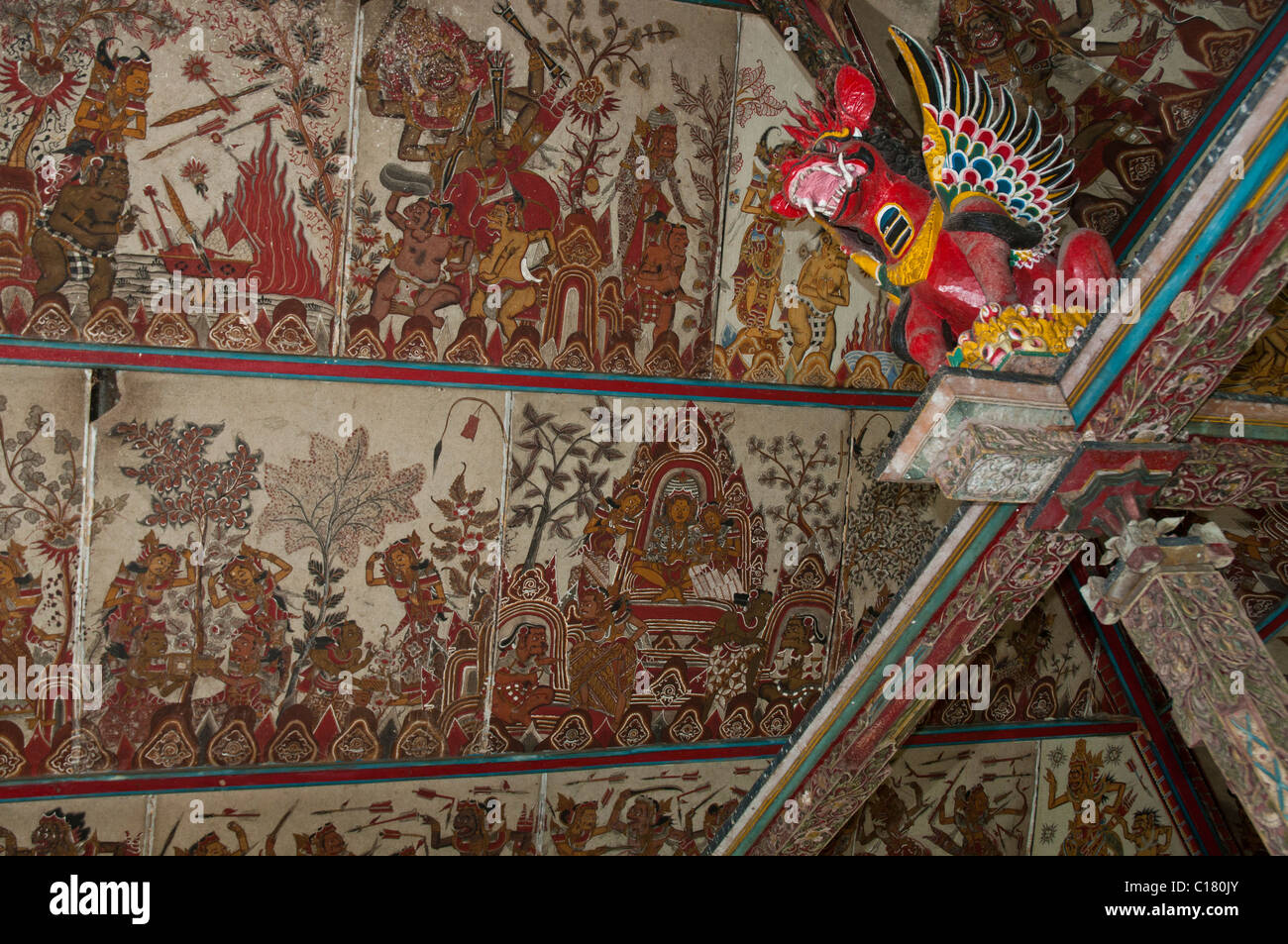 Paintings decorating the interior of the pavilions of the Hall of Justice Kertha Gosa in Klunkung in east Bali Stock Photo