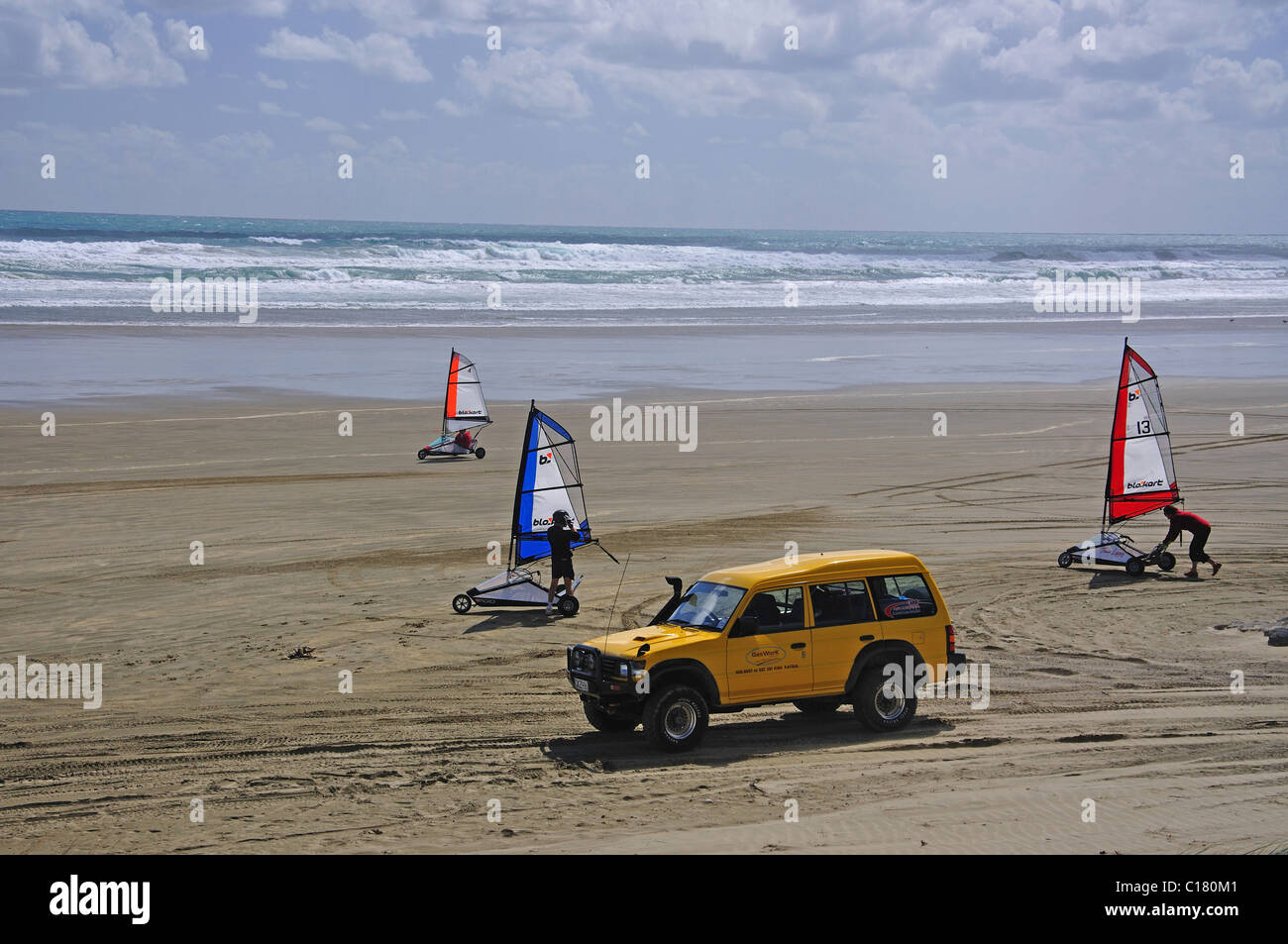 Land sailing on Mile Beach, Northland, North Island, New Zealand