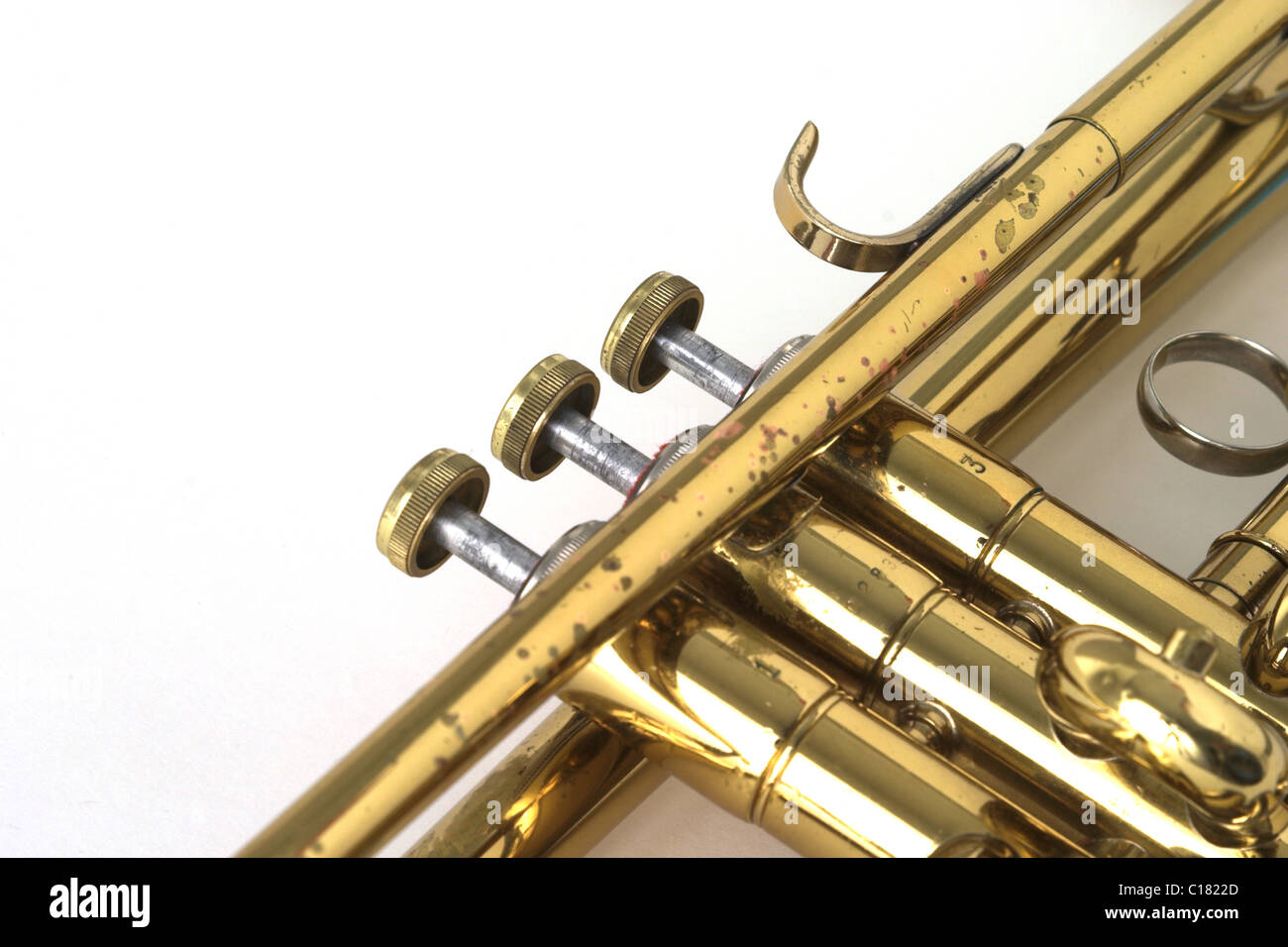 closeup of valves of a brass lacquer trumpet Stock Photo Alamy