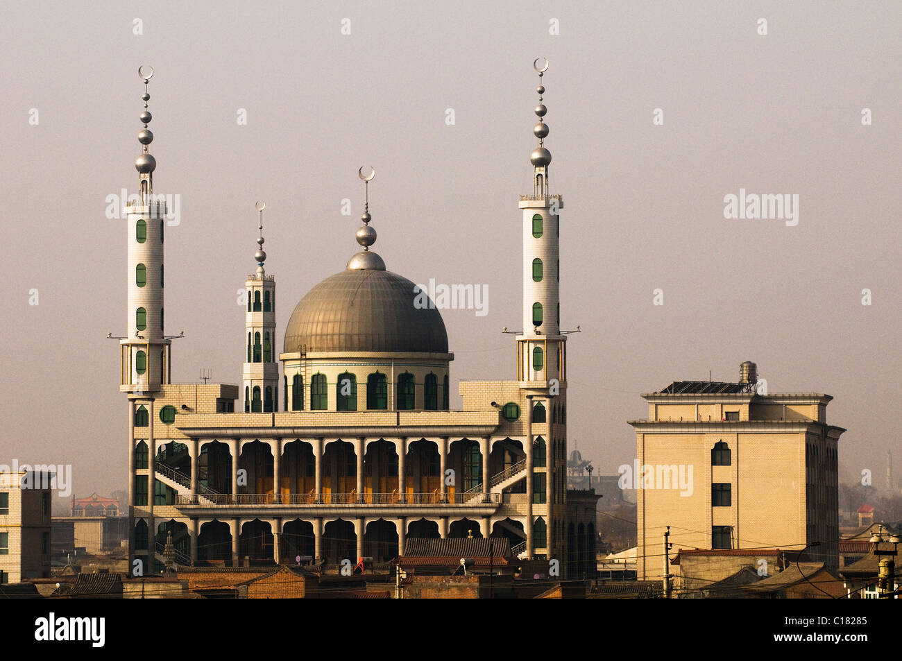 A very big mosque in the silk road  town of Linxia. Stock Photo