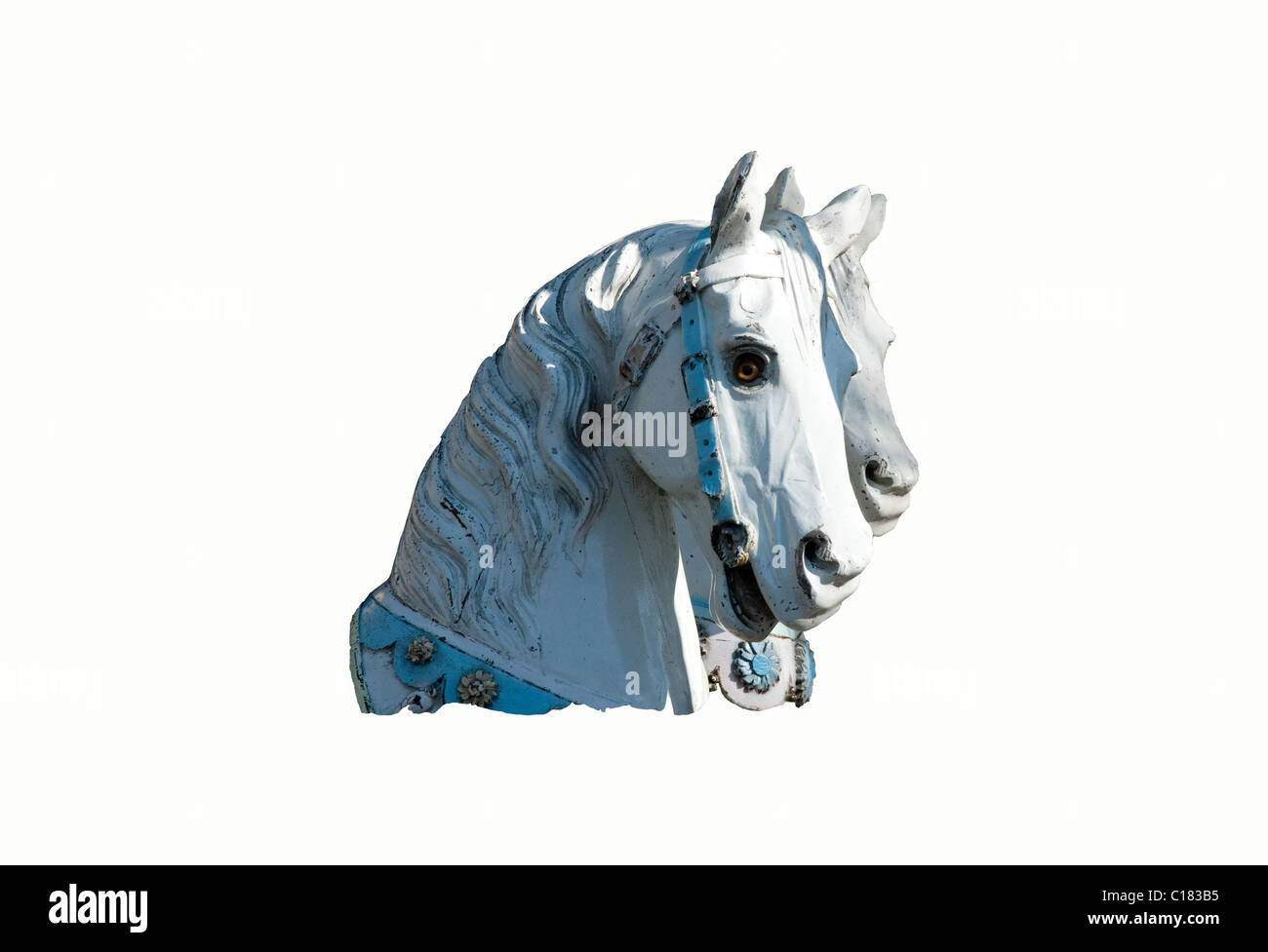 A cut out of carousel horses heads Stock Photo