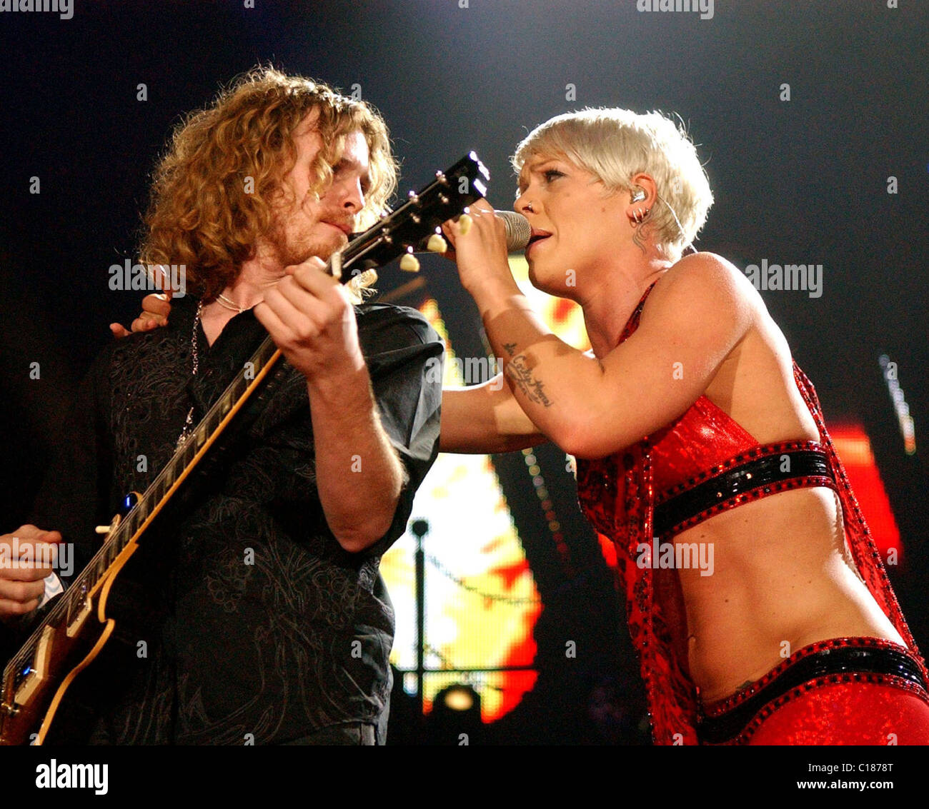 Pink performing live on stage on her Funhouse Tour 2009 at the Ahoy ...