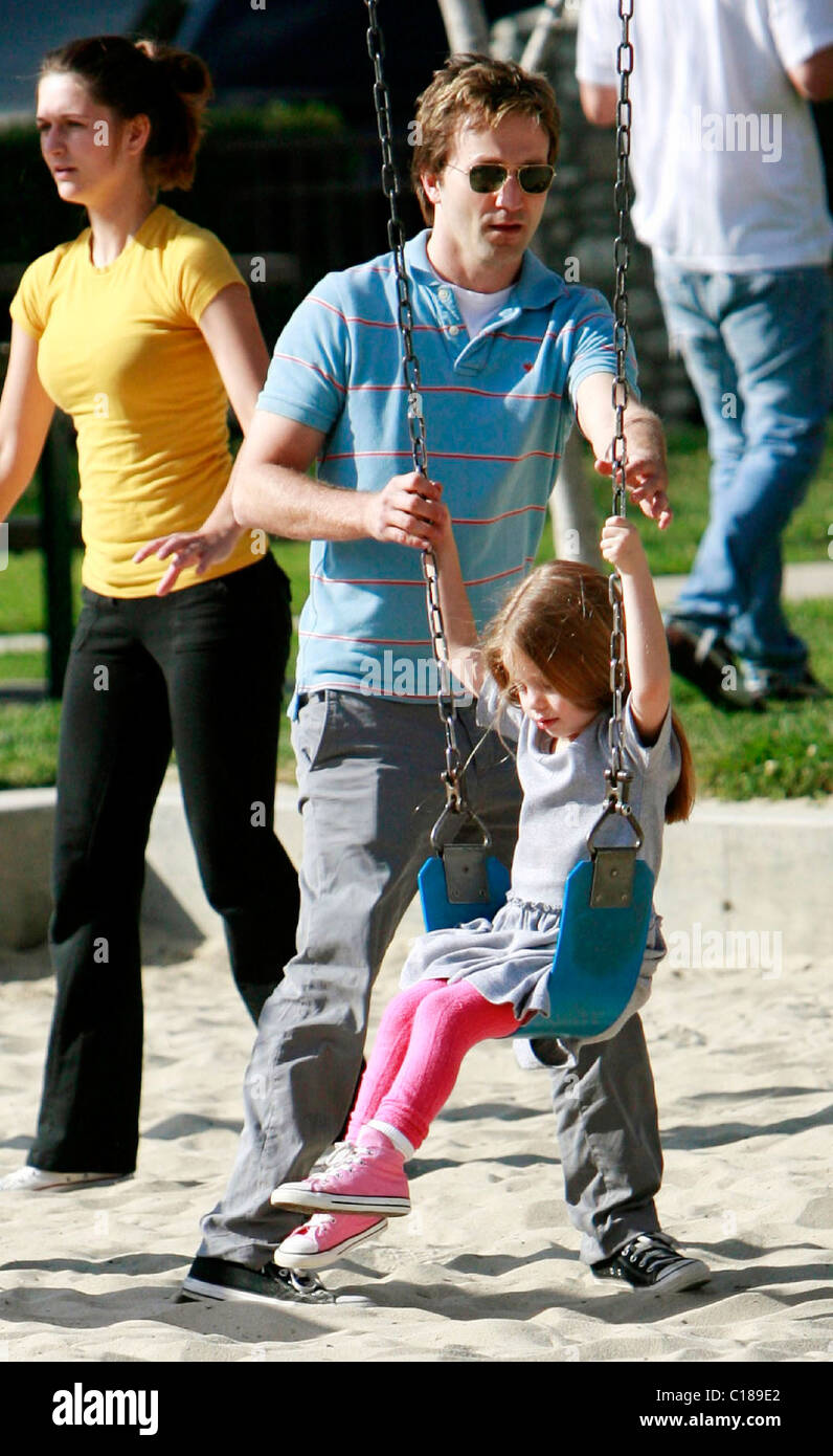 Breckin Meyer and his daughter Caitlin Willow Meyer enjoy a day out at  Beverly Hills Park. Los Angeles, California, USA Stock Photo - Alamy