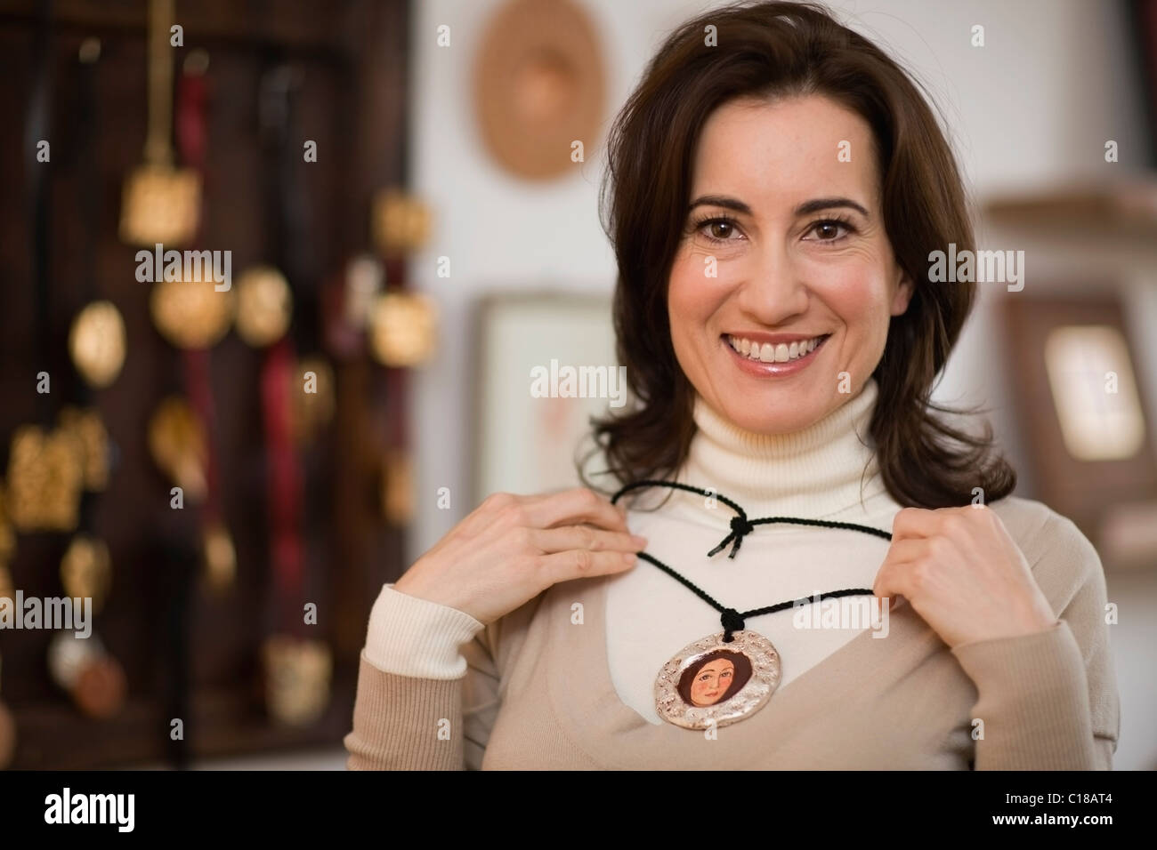 Lady with necklace Stock Photo Alamy