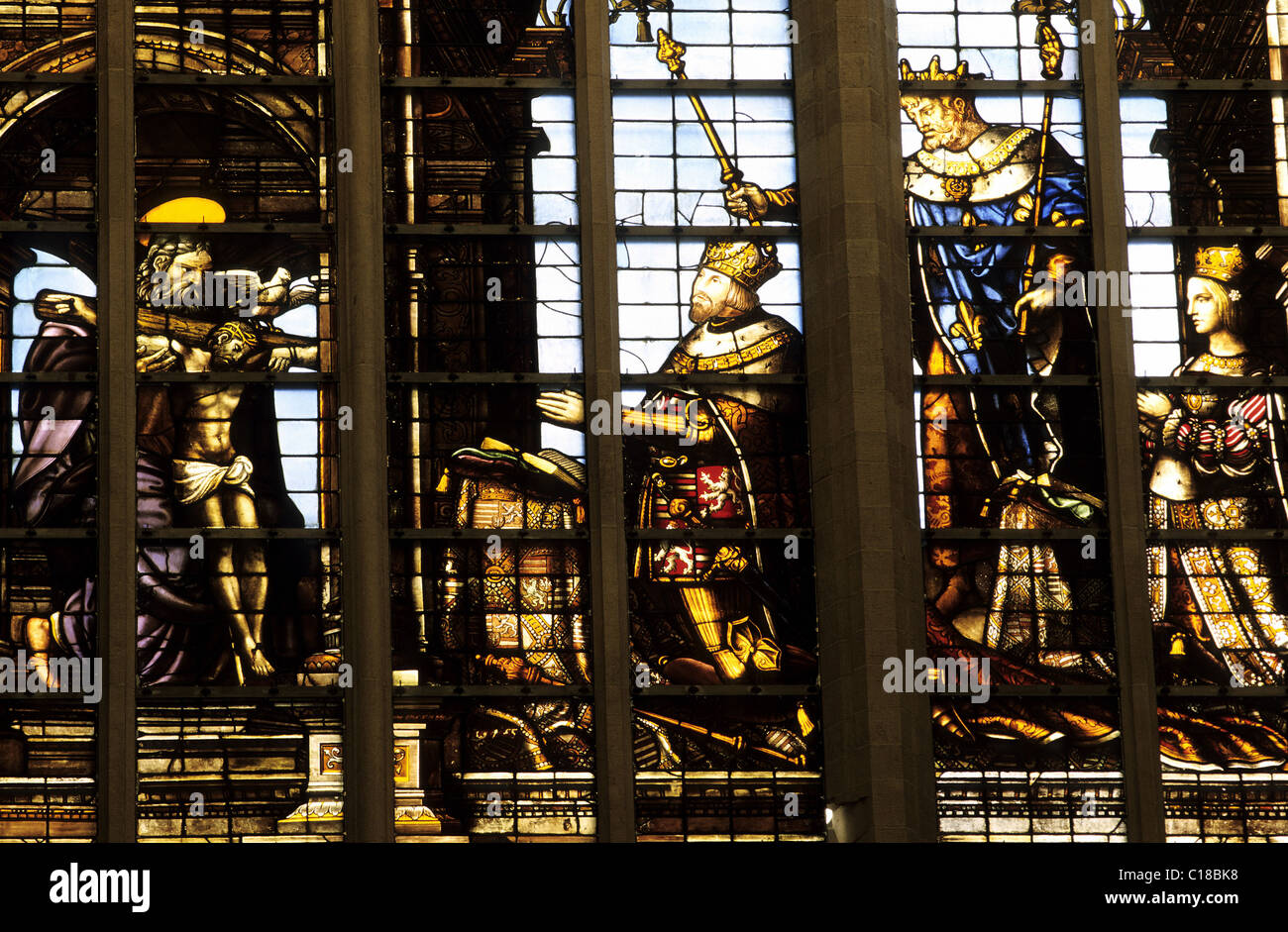 Belgium, Brussels, stained glass of the cathedral Ste Gudule, route Victor Hugo Stock Photo