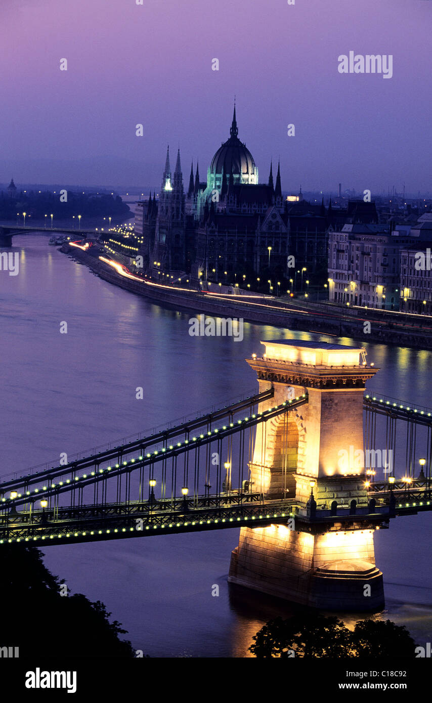 Hungary Budapest Panorama By Night Of The Danube River The hungary-budapest-panorama-by-night-of-the-danube-river-the