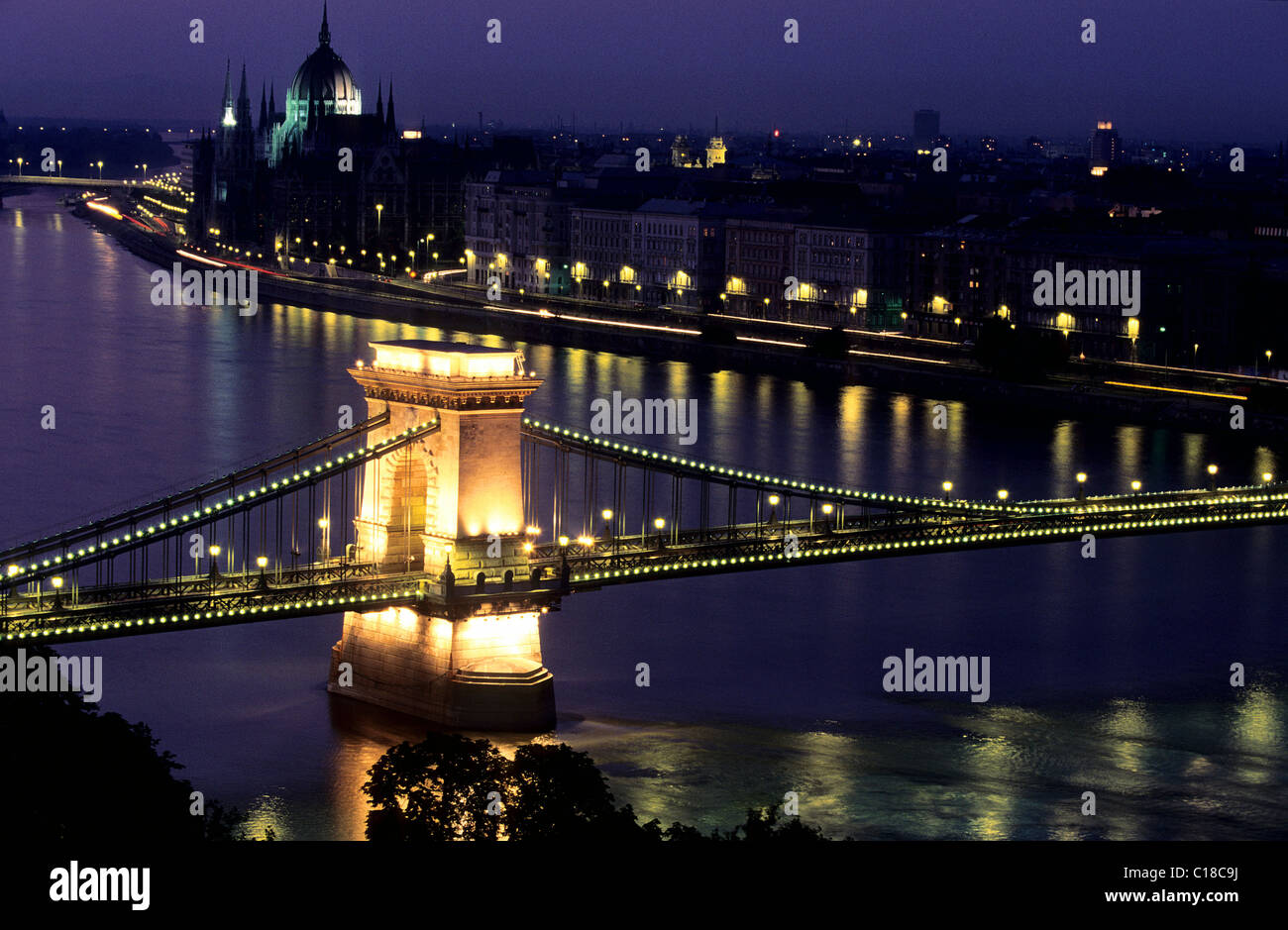 Hungary Budapest Panorama By Night Of The Danube River The hungary-budapest-panorama-by-night-of-the-danube-river-the