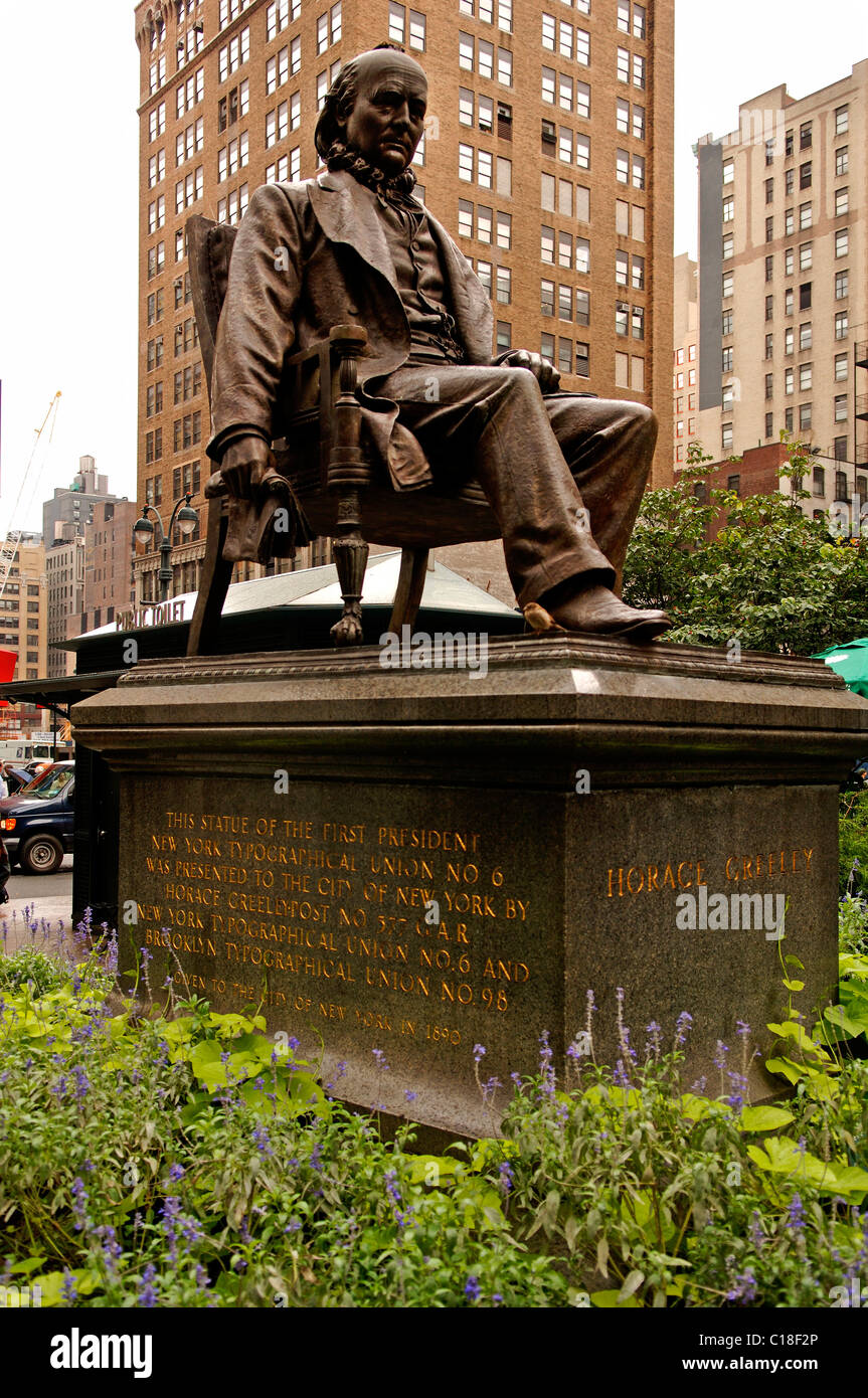 Horace Greeley Memorial, editor of the New York Tribune, New York City, USA Stock Photo