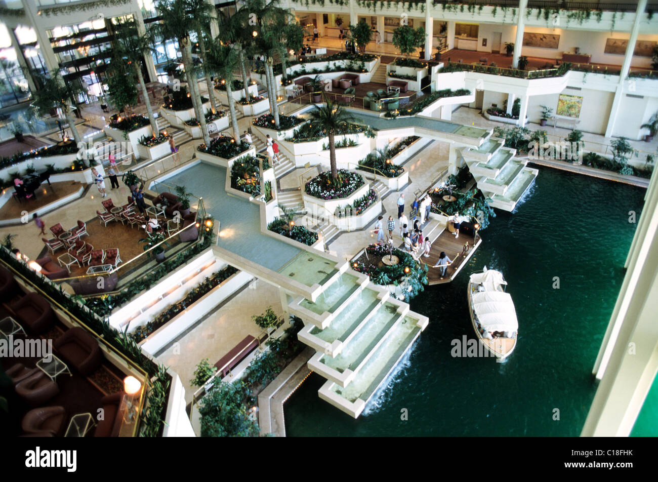 United States, California, Palm Springs, Marriott Desert Springs hotel, a boat in the lobby