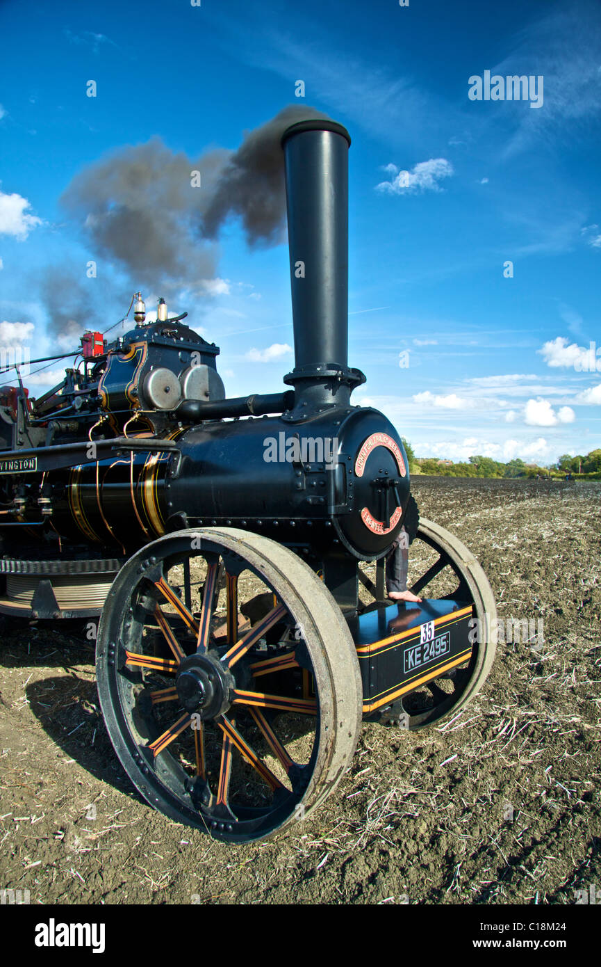 Steam Traction Engine in Field at Haddenham Steam Rally, Cambridgeshire Stock Photo