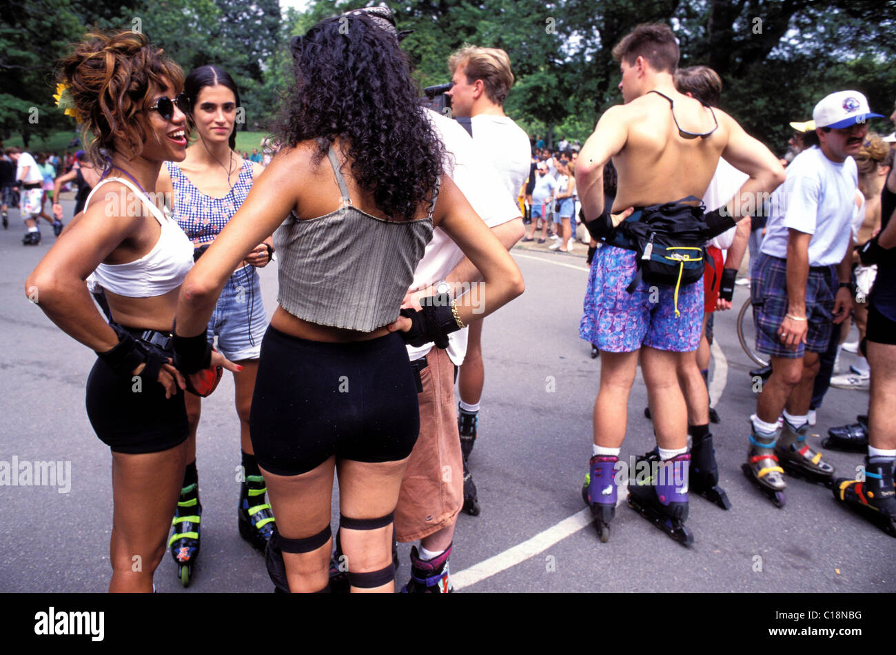 United States, New York City, Manhattan, Central Park, Roller skaters