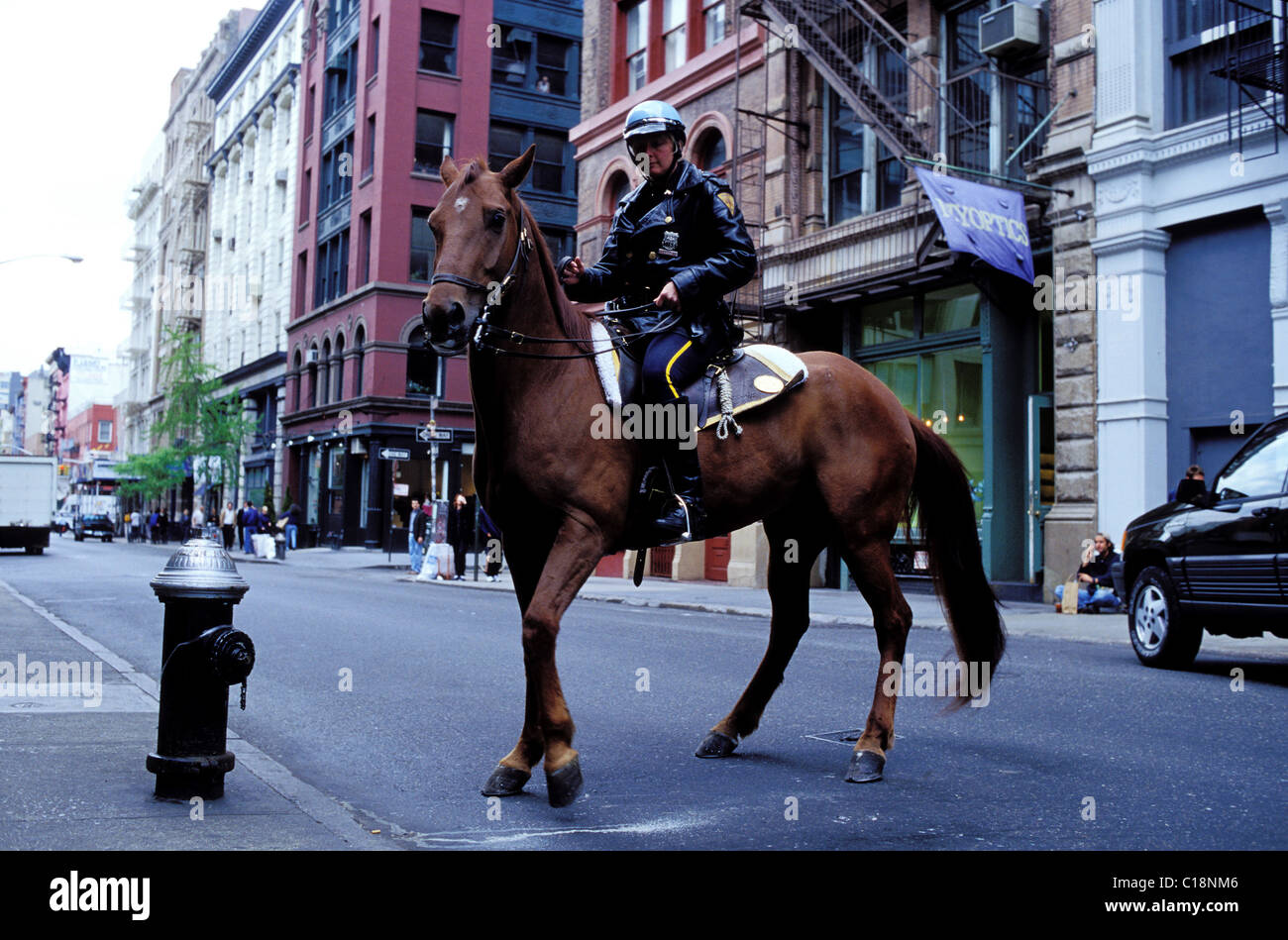 United States, New York City, Manhattan, Soho, Mounted police Stock Photo