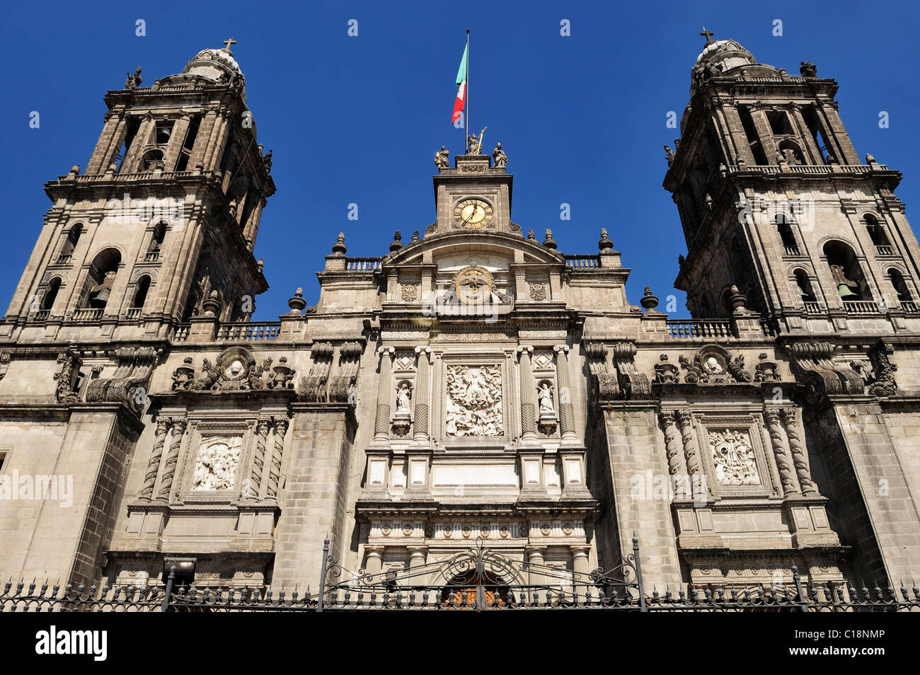 Facade of Catedral Metropolitana in Zocalo District, Mexico City, Mexico Stock Photo