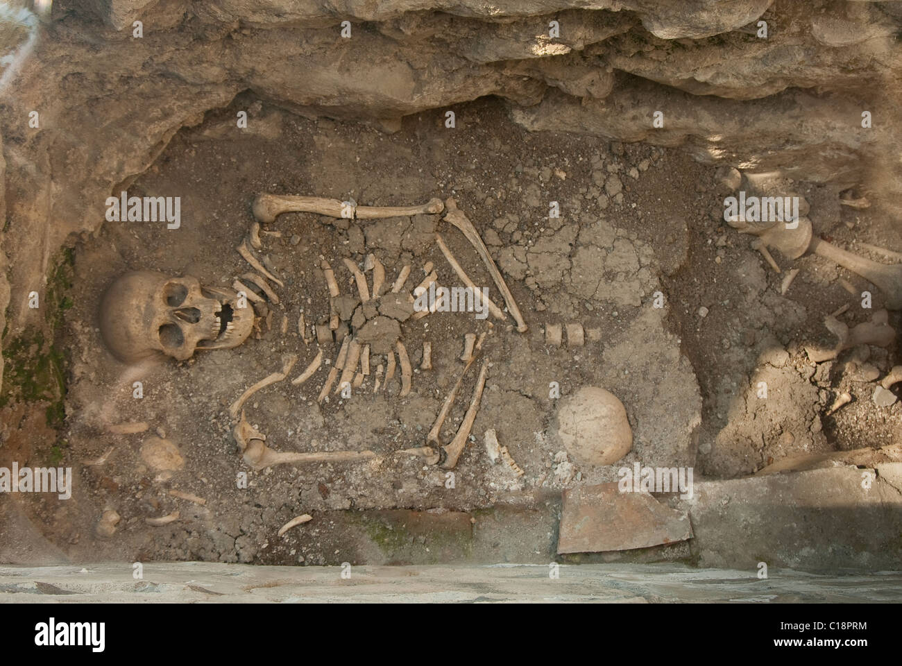 Remains of Bronze age inhabitant, found beneath an old Albanian church in Kish Village Stock Photo