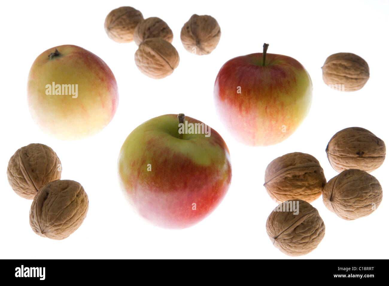 Walnuts with organic apples Stock Photo