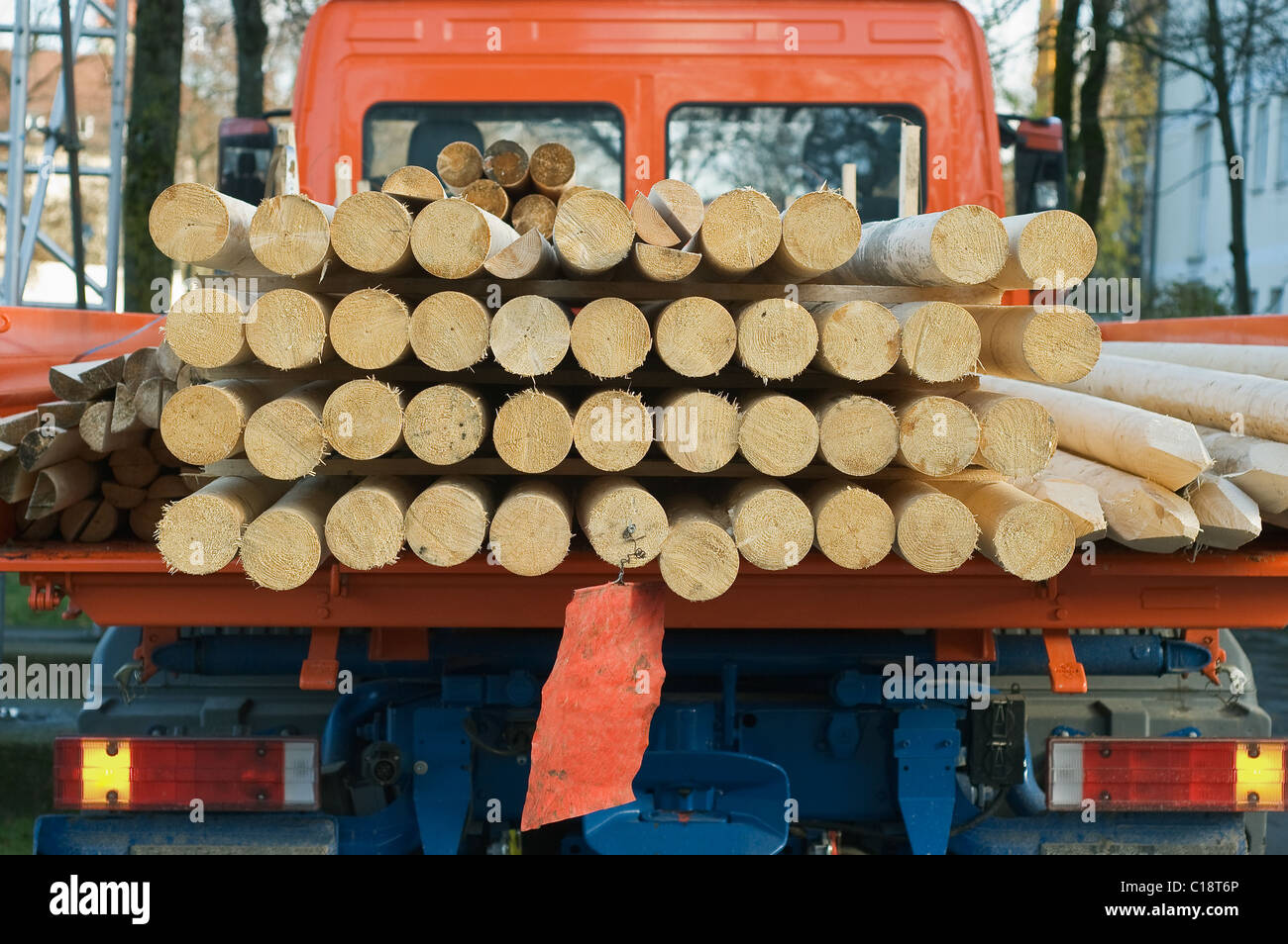 Workplace with Small Truck Transporting Wood Stock Photo