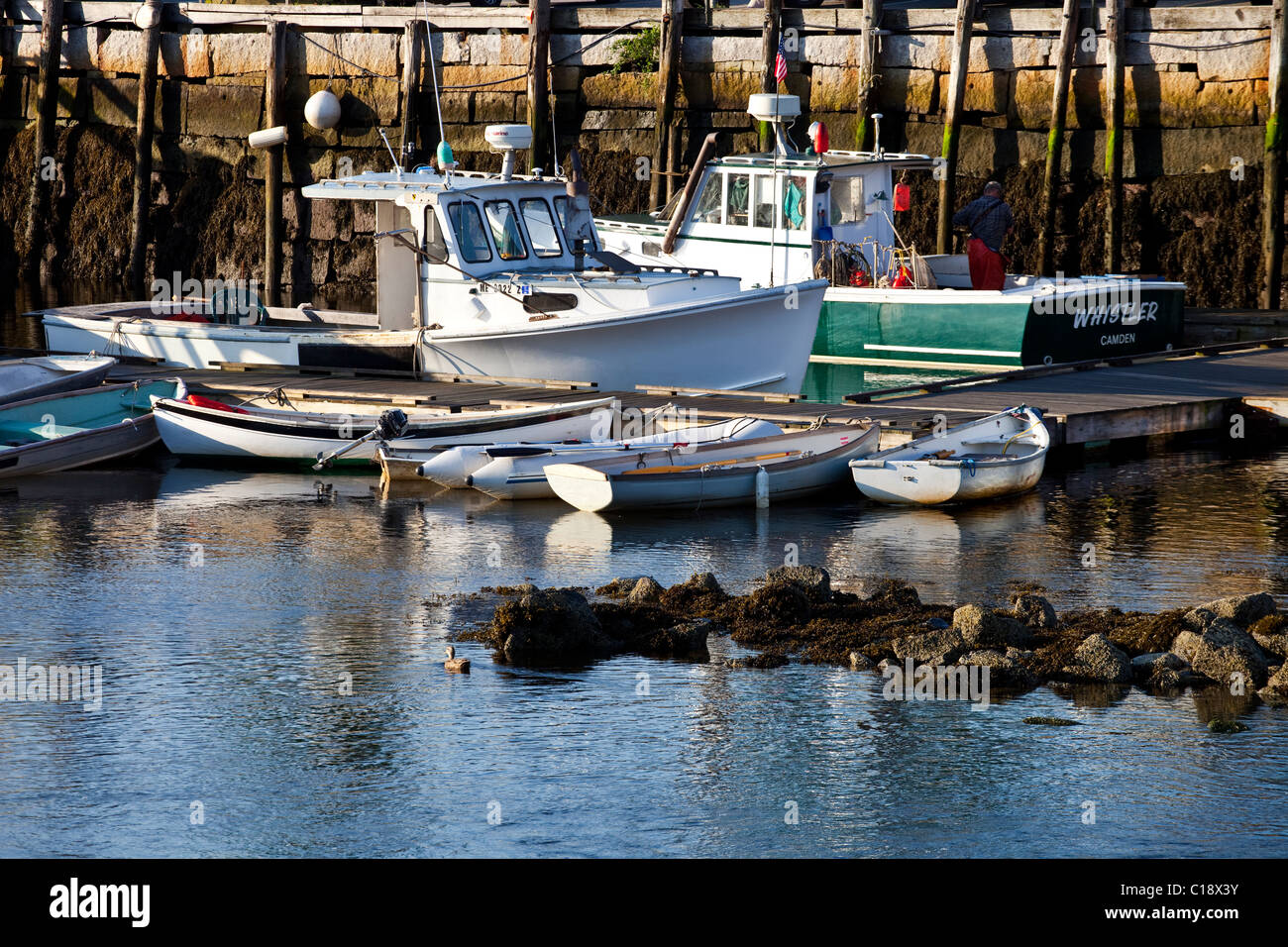 Two lobster boats docked in Camden Maine Harbor Stock Photo Alamy