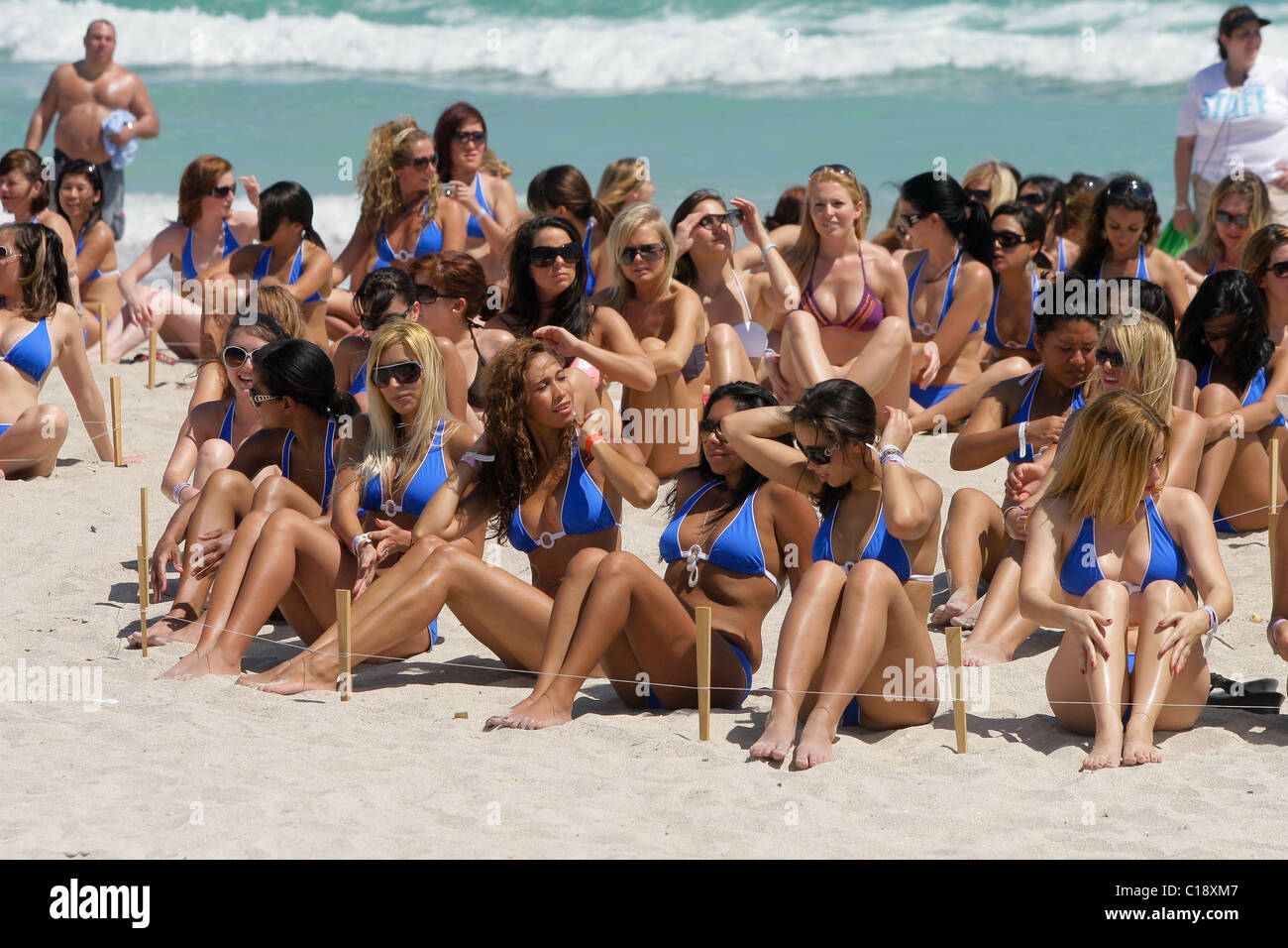Volunteer models at Cosmopolitan Magazine's Second Annual Bikini Bash at the Nikki Beach Club in South Beach Miami Beach, Stock Photo