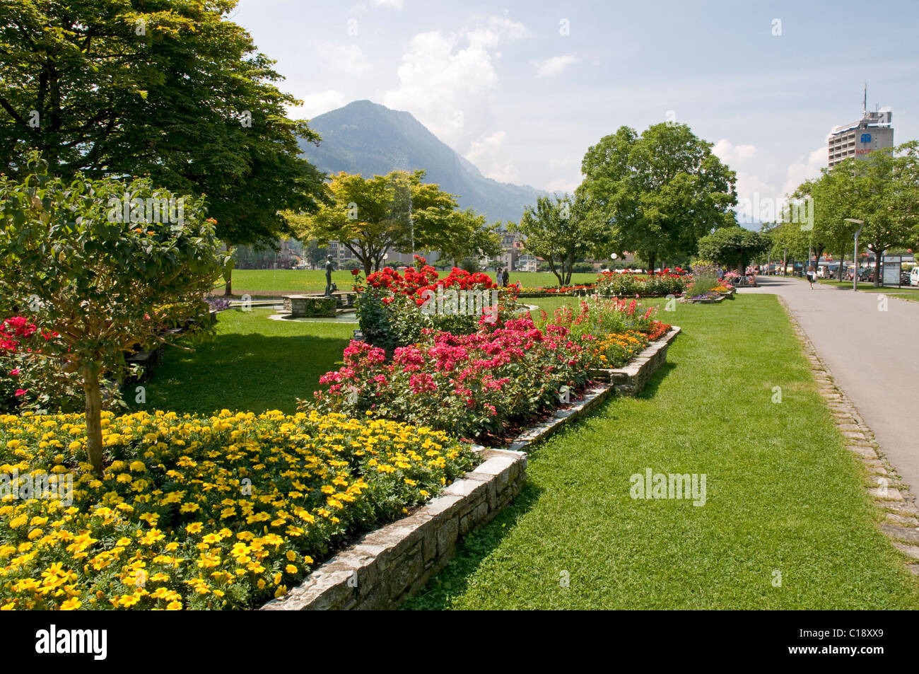 Attractive public gardens in parkland at Interlaken Stock Photo Alamy