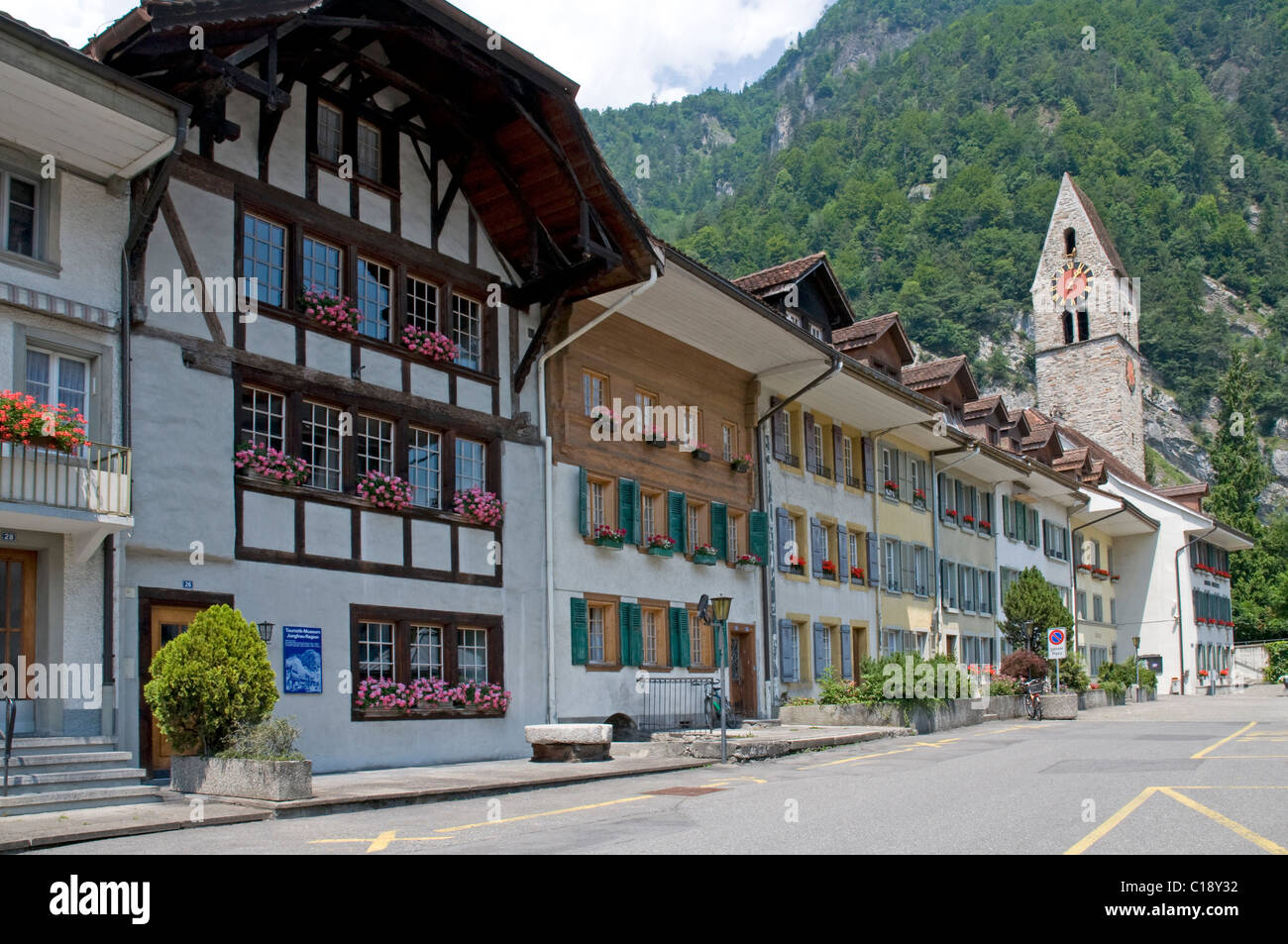 Unterseen Interlaken Old Town square and traditional buildings Stock Photo