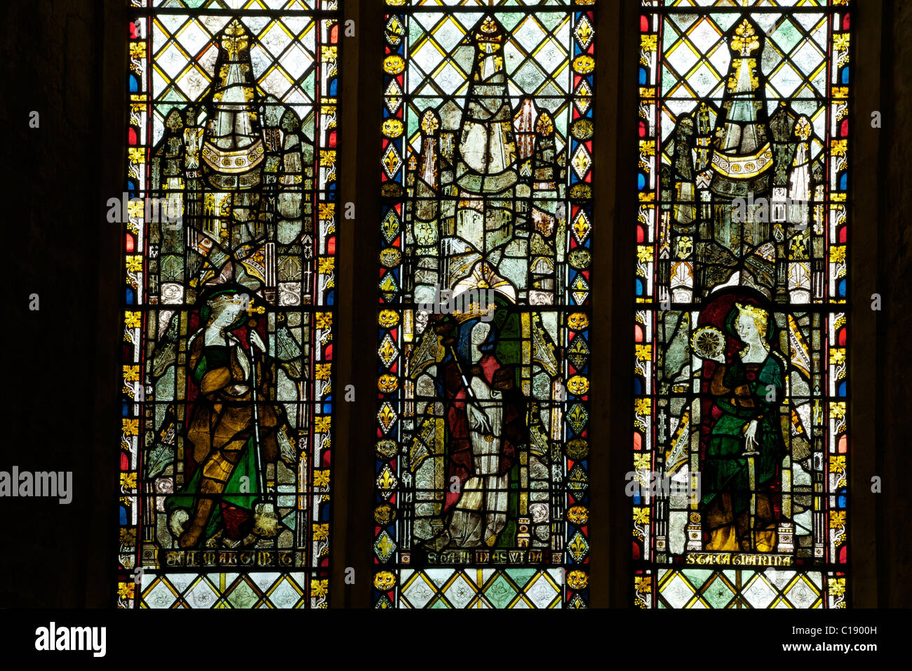 14th century medieval stained glass, Latin Chapel,Saint Margaret, Saint  Frideswide and Saint Catherine, Christ Church Oxford Stock Photo - Alamy