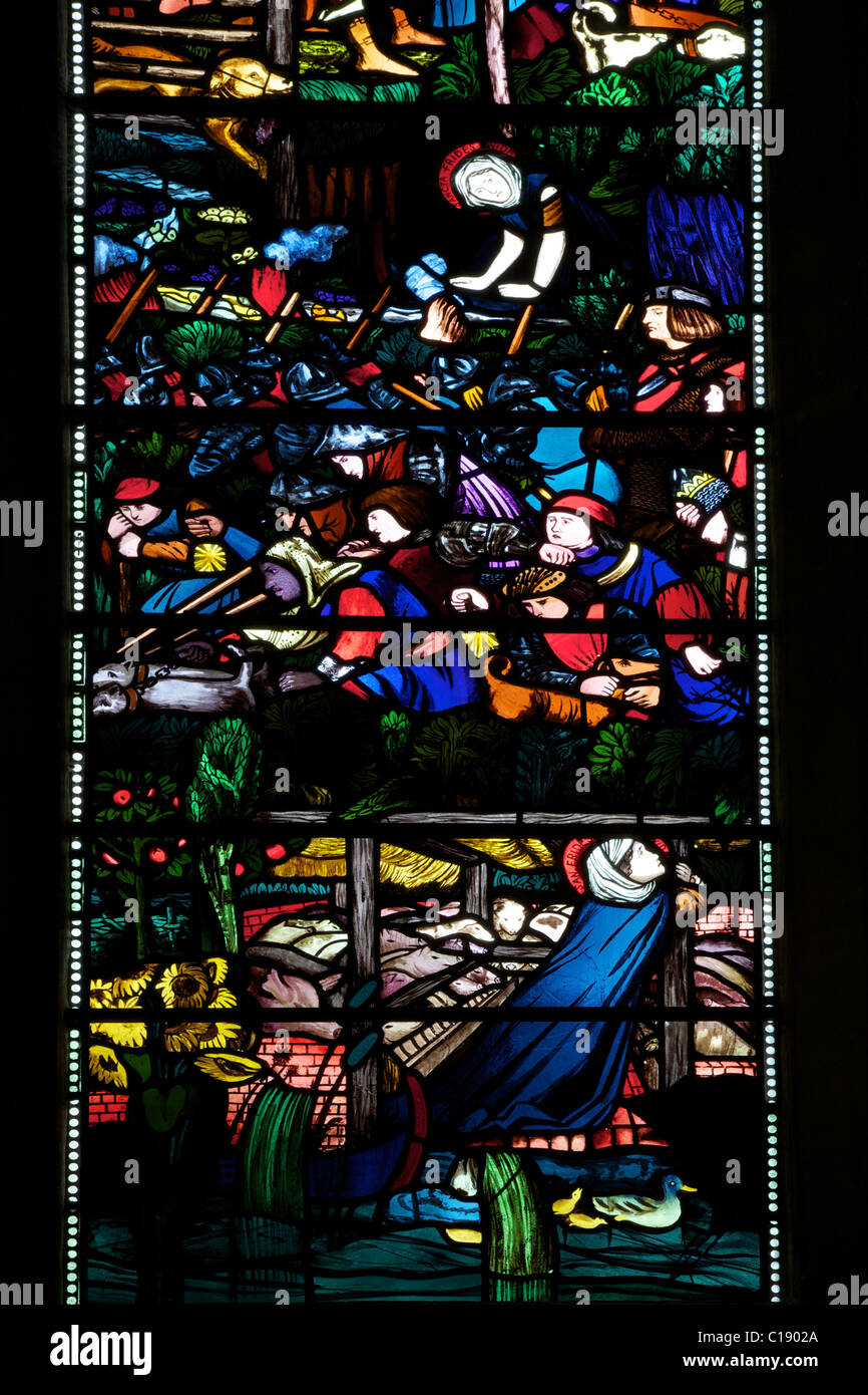 Detail of the St. Frideswide Window, by Edward Burne-Jones, 1858, Christ Church Cathedral, Oxford University, Oxford Oxfordshire Stock Photo