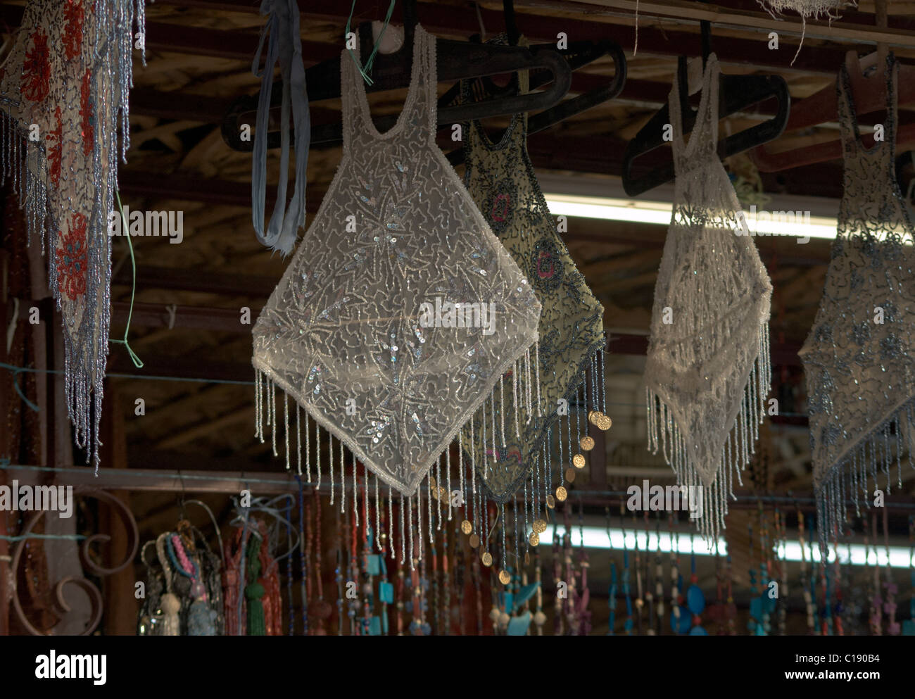 Ethnic accessories for sale in a handicrafts store in New Delhi Stock