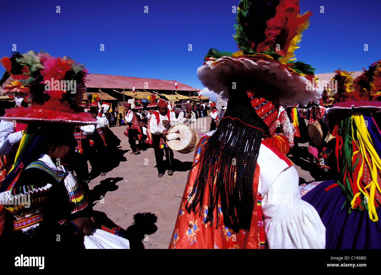 Peru, Puno Department, on the lake Titicaca the harvest festival on the Island of Taquile Stock Photo