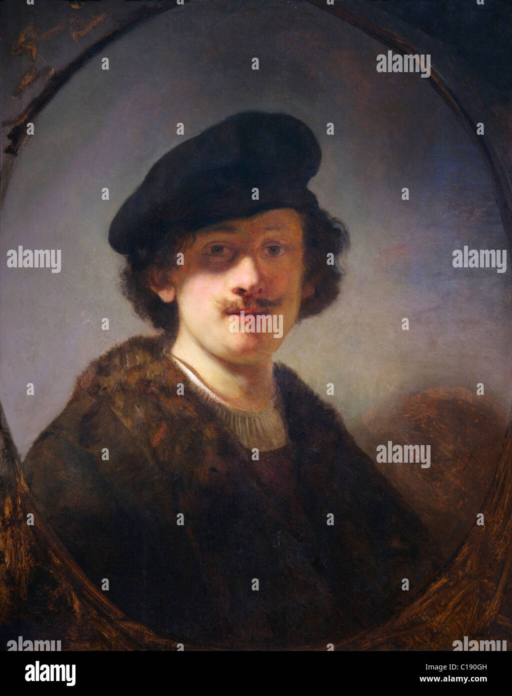 Self-portrait with Shaded Eyes, by Rembrandt van Rijn, 1634, Ashmolean Museum of Art, University of Oxford, Oxfordshire, England Stock Photo