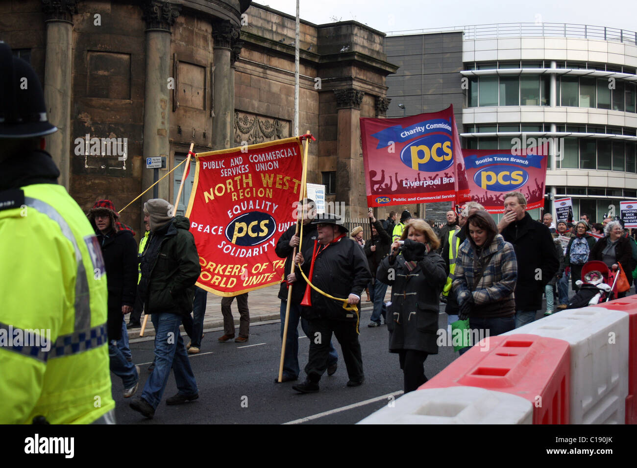 Protesters march against government cuts in Liverpool 11/12/2010 Stock Photo