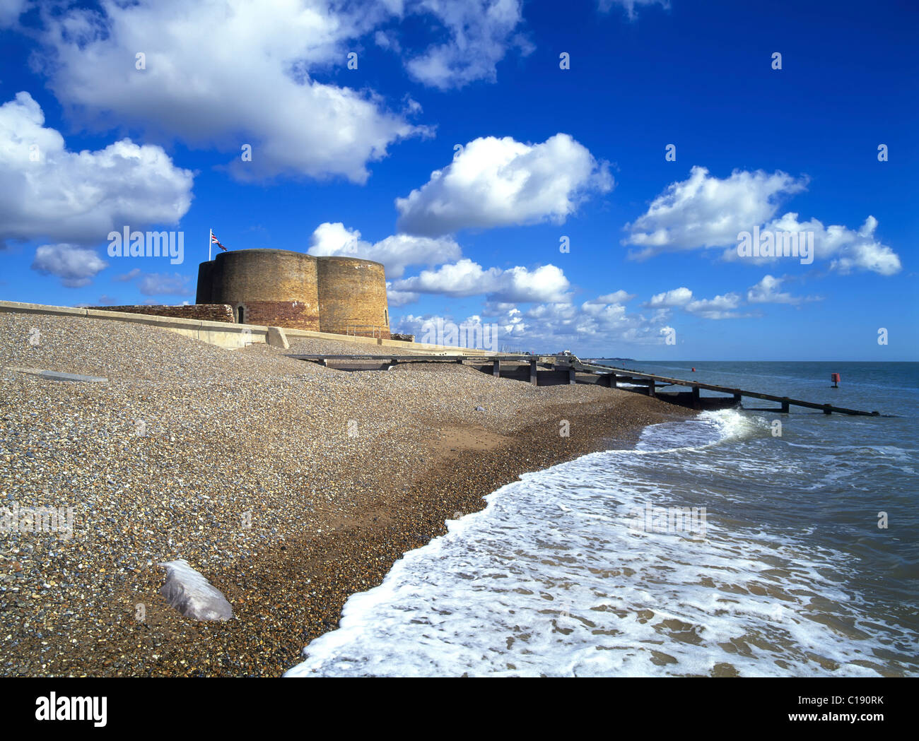 Shingle beach at Aldeburgh with Martello Tower beyond Stock Photo Alamy