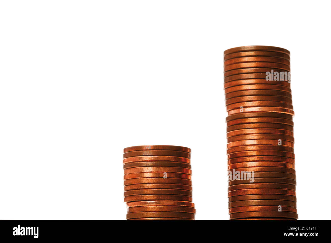 Rows of euro coins, stack of money Stock Photo