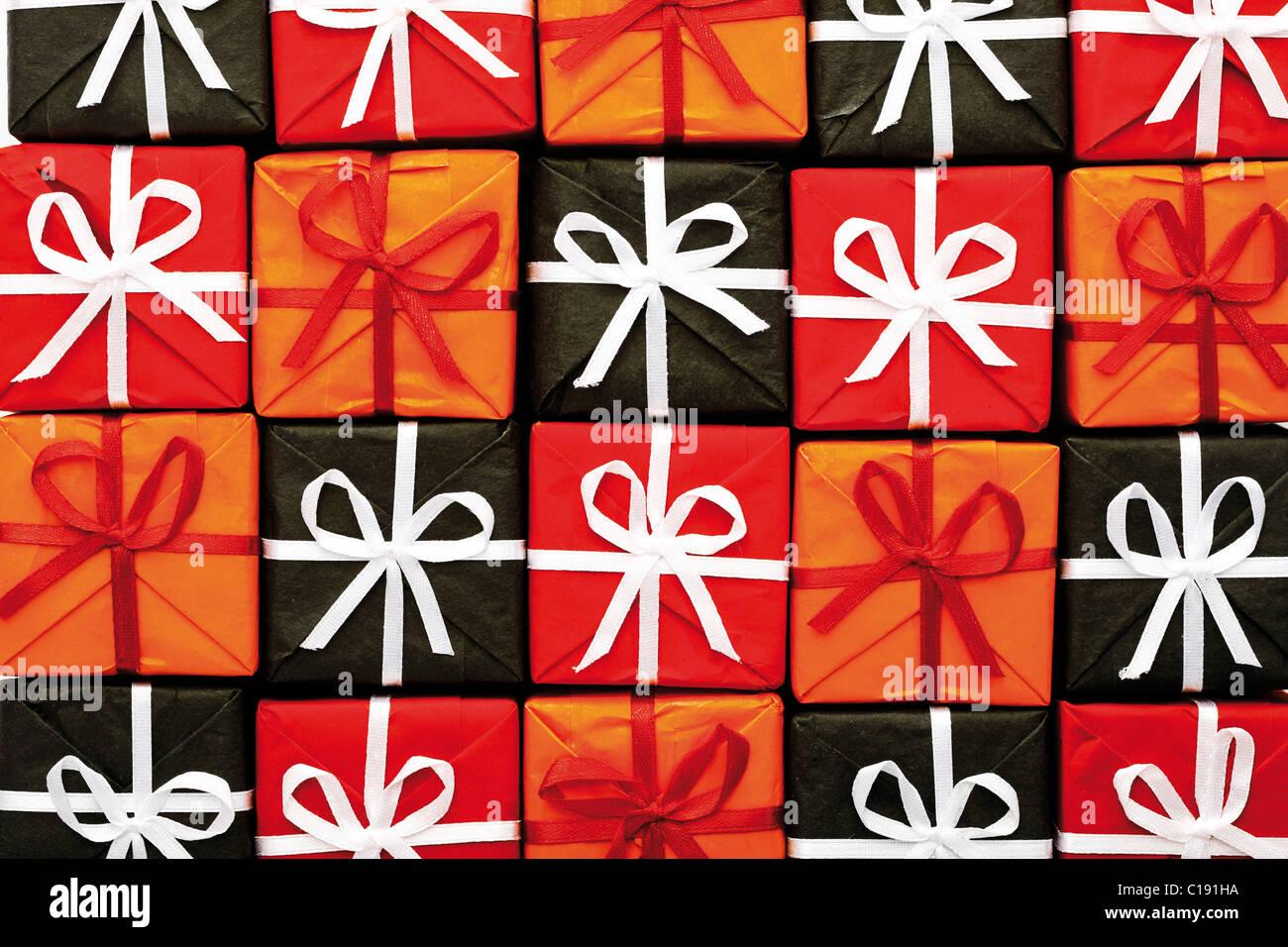Multitude of gift parcels, presents joined together Stock Photo