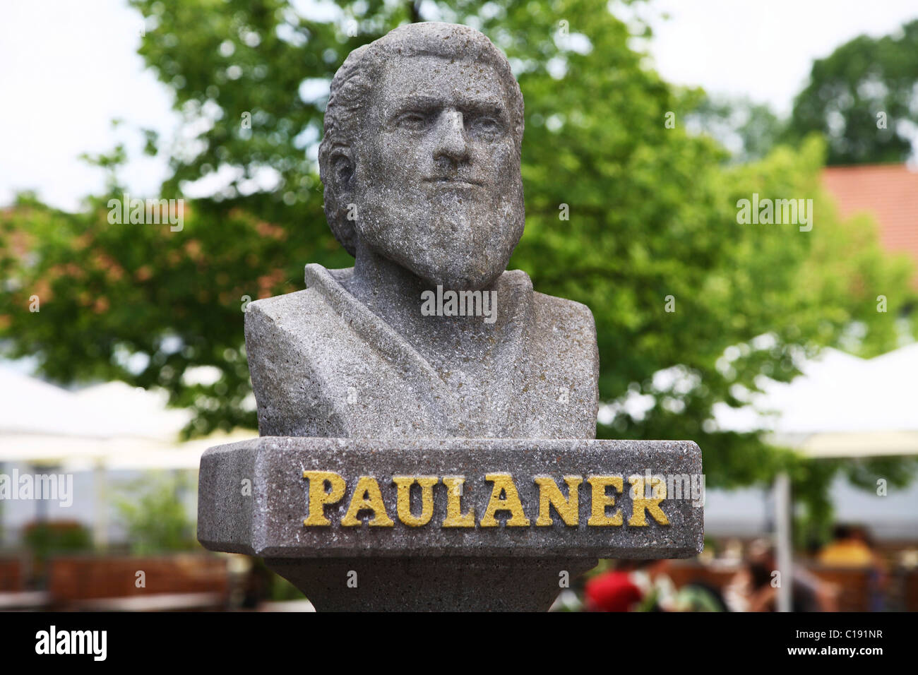 Paulaner bust, Munich Viktualienmarkt, Bavaria, Germany, Europe Stock Photo