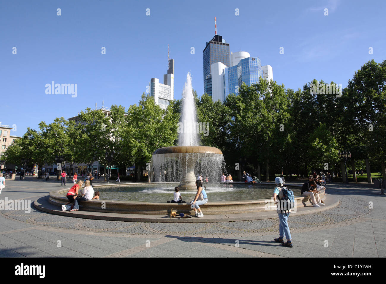 Fountain at the Alte Oper or Old Opera, Frankfurt am Main, Hesse, Germany, Europe Stock Photo
