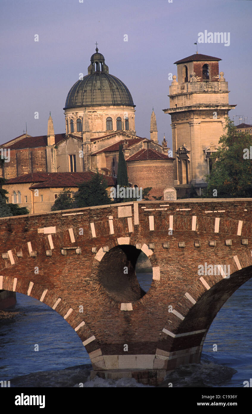 Italy, Venetia, Verona, the Stone bridge on the Adige river Stock Photo ...